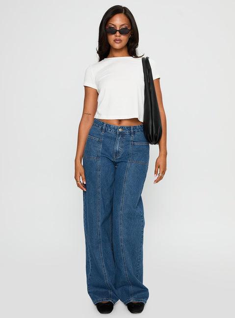 Taji Mid Rise Wide Leg Jeans Dark Blue Product Image