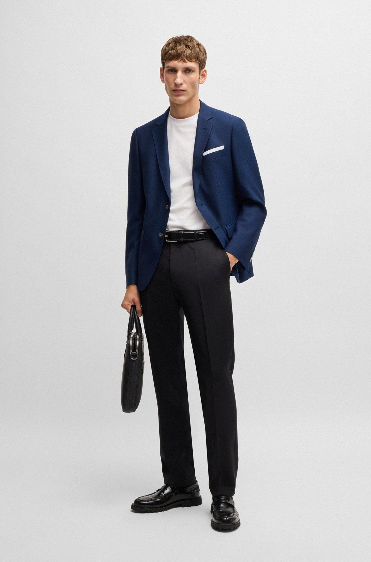 BOSS - Slim-fit jacket in patterned wool - Dark Blue Product Image