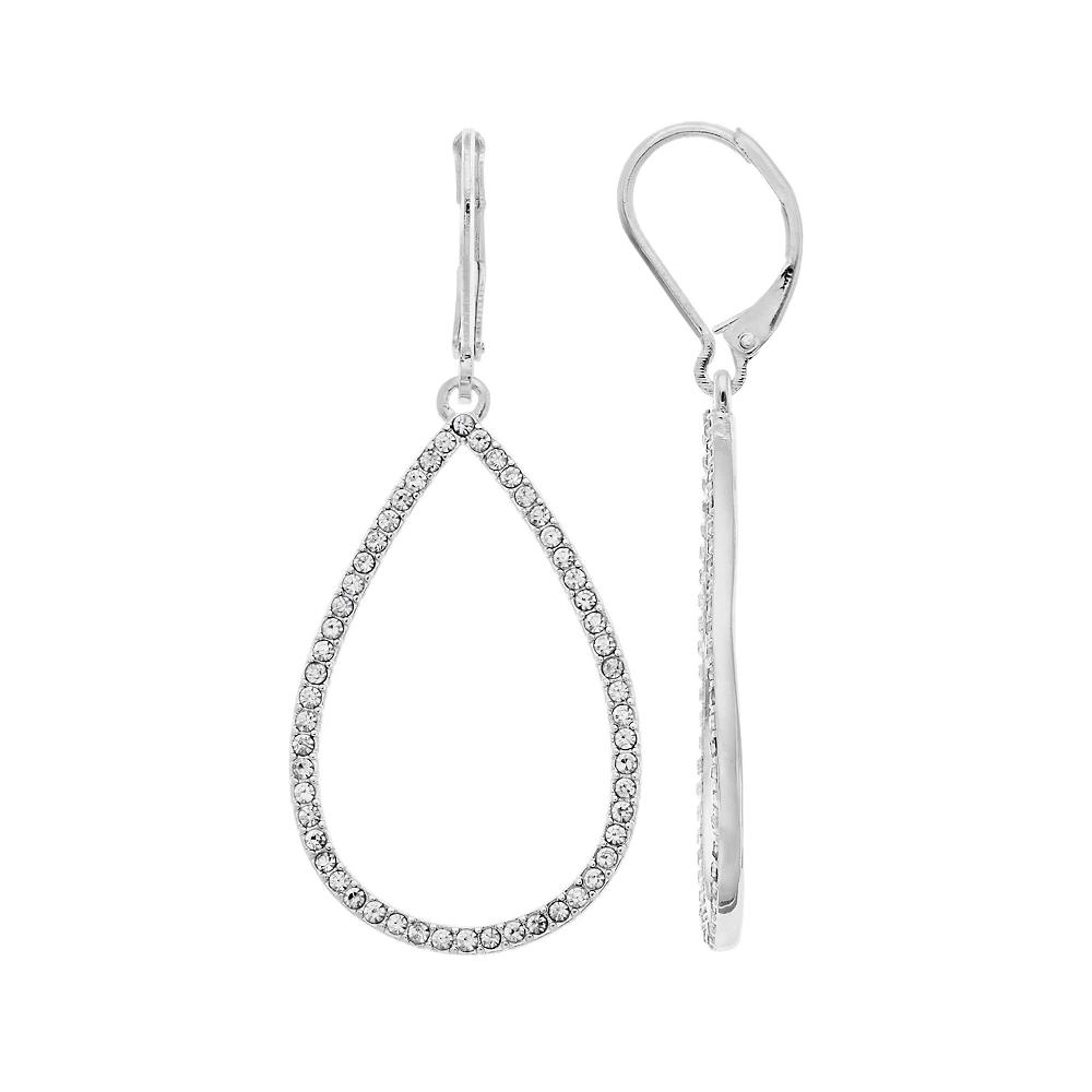 You're Invited Silver Tone Simulated Stone Teardrop Hoop Earrings, Women's Product Image