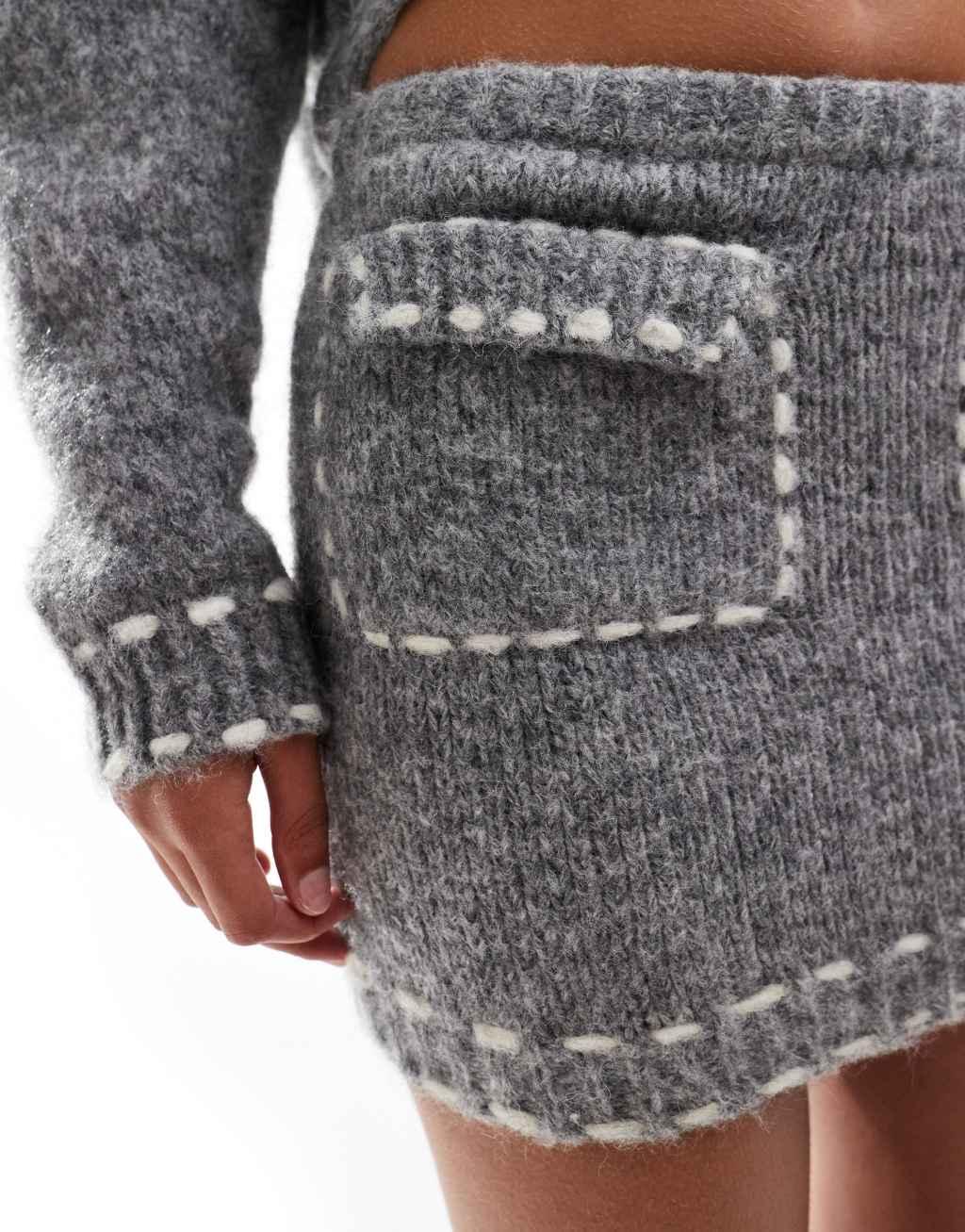 Emory Park stitch detail knit mini skirt in gray - part of a set Product Image