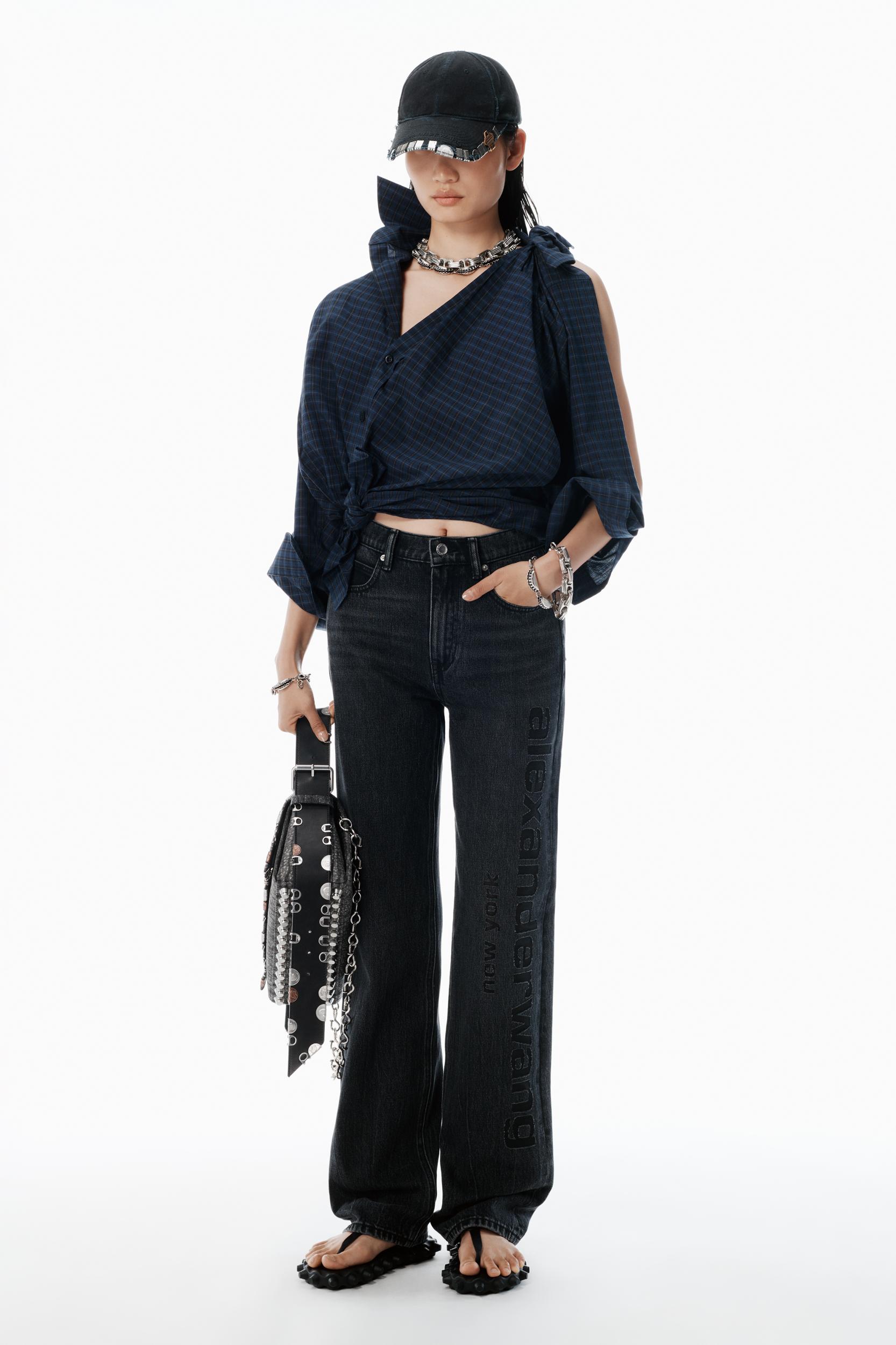 Grey Logo Cutout Mid-rise Jeans Product Image