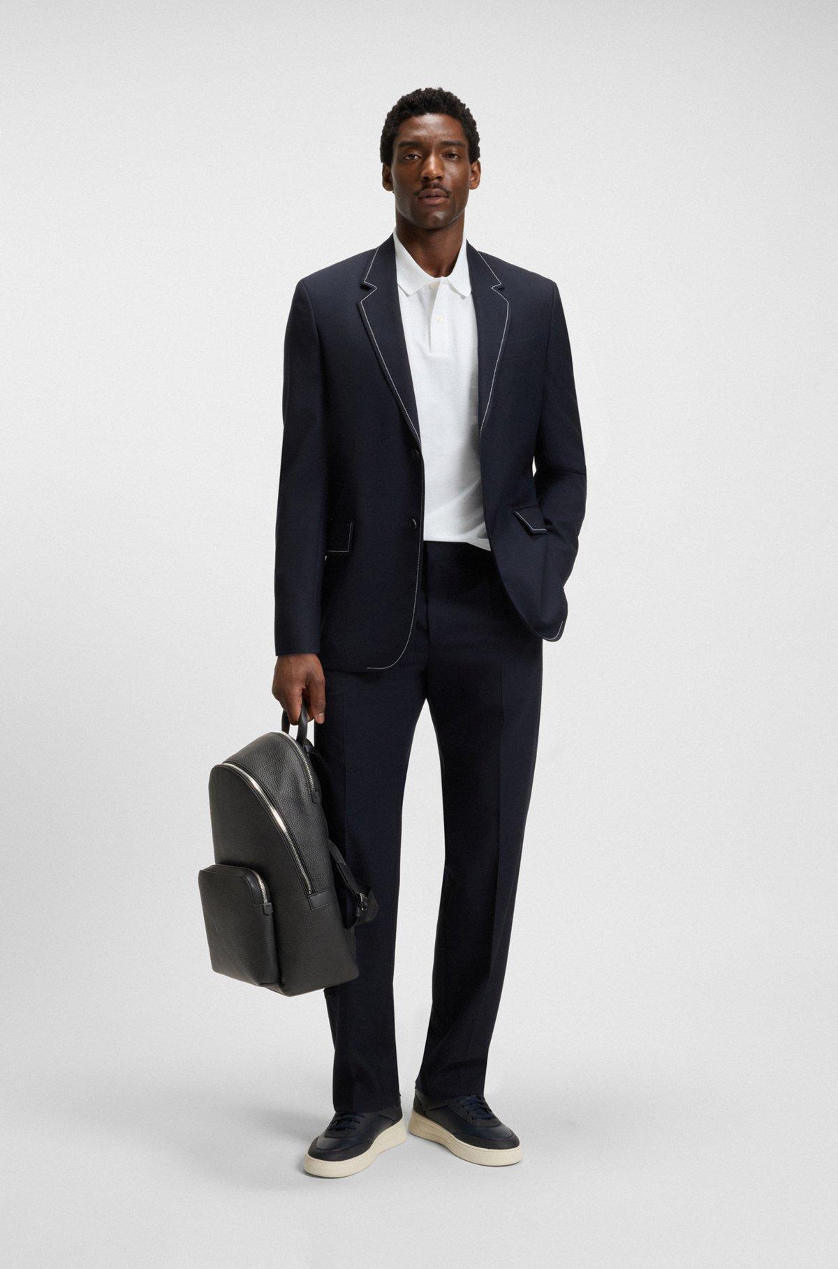 Grained Italian-leather backpack with embossed logo Product Image