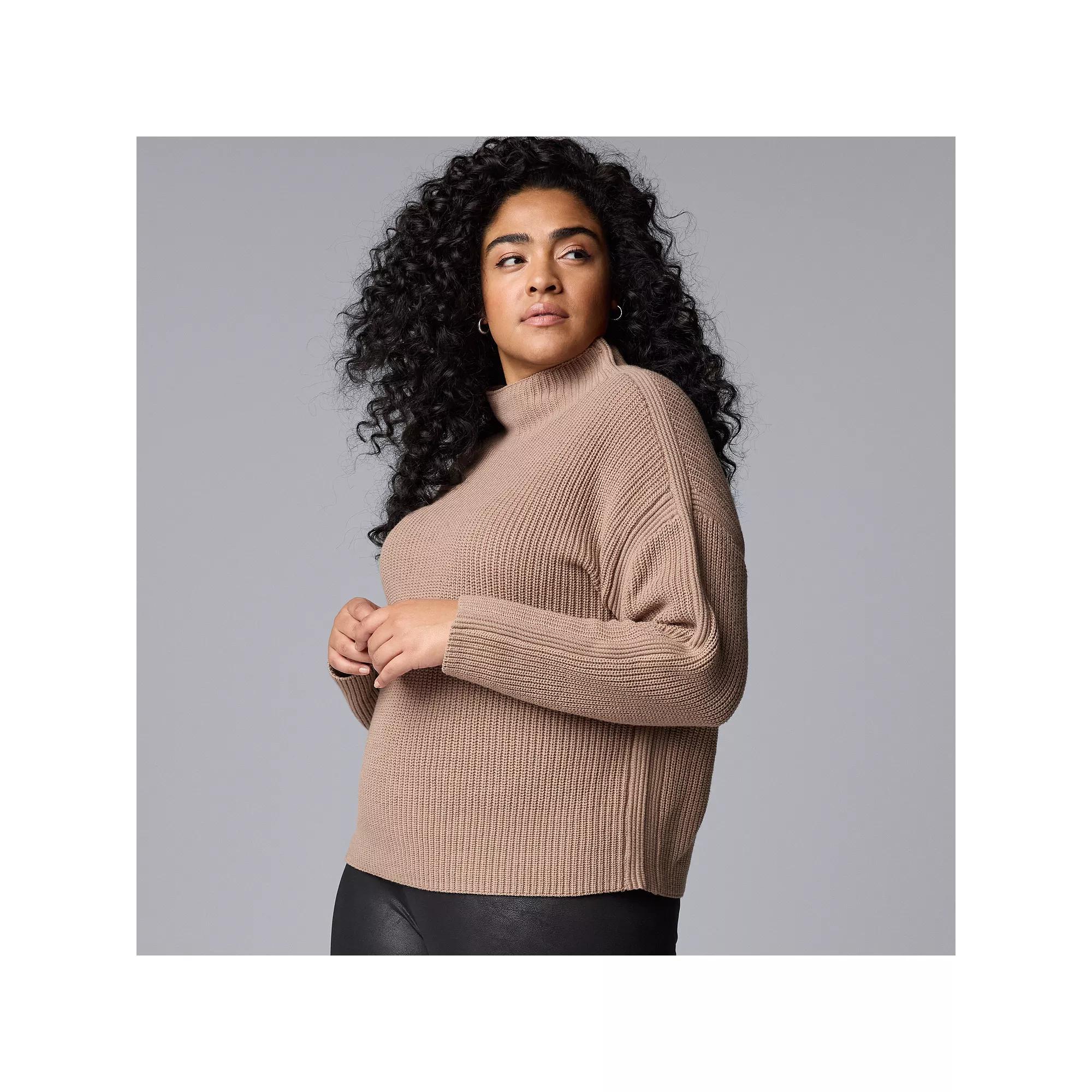 Plus Size Simply Vera Vera Wang Ribbed Turtleneck Sweater, Women's, Size: 4XL, Brown Gray Product Image