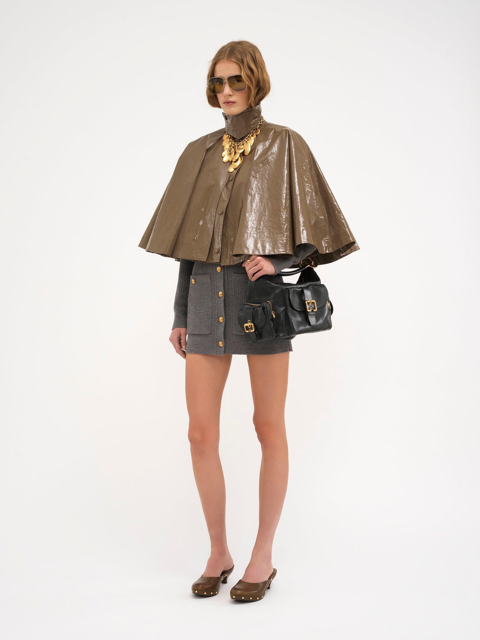 Short cape in lacquered shiny cotton Product Image