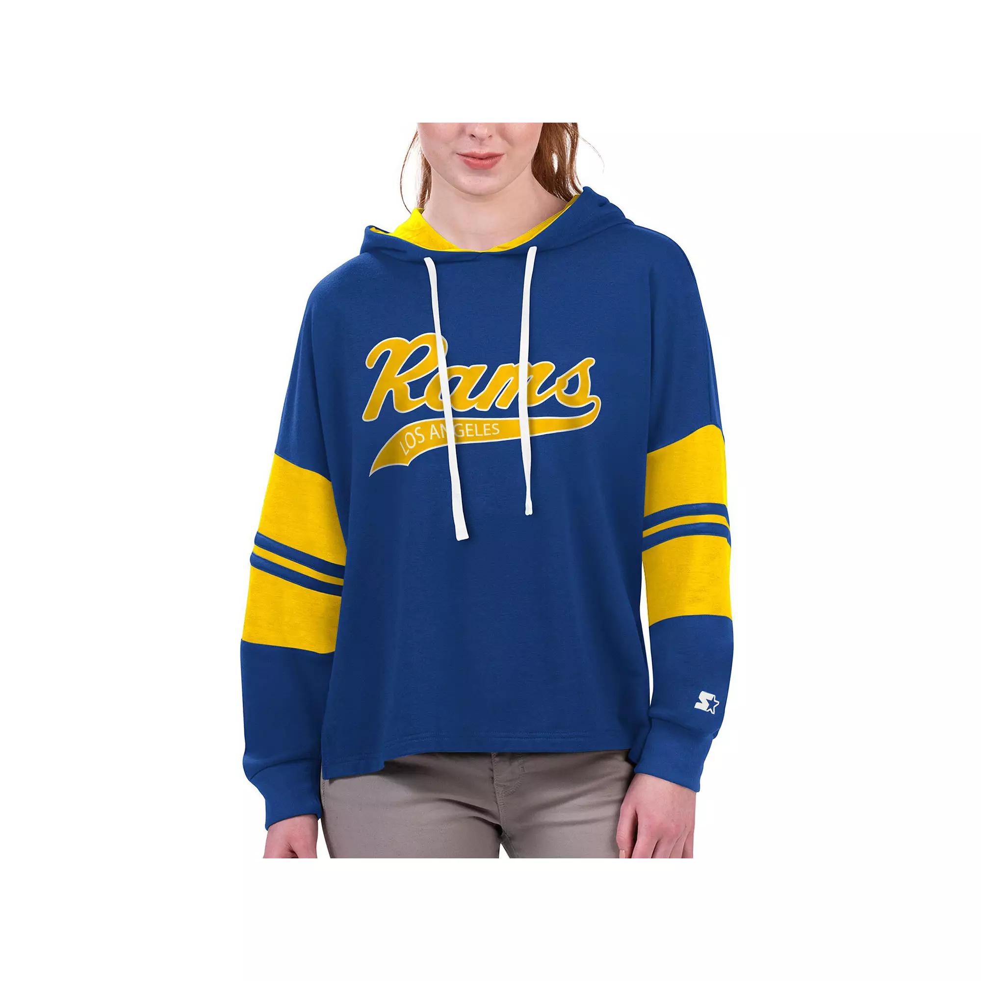 Women's Starter Royal Los Angeles Rams Bump And Run Long Sleeve Hoodie T-Shirt,  Product Image
