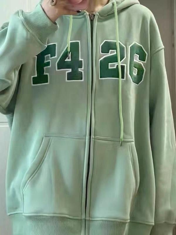 Number Print Cardigan Hoodie Product Image