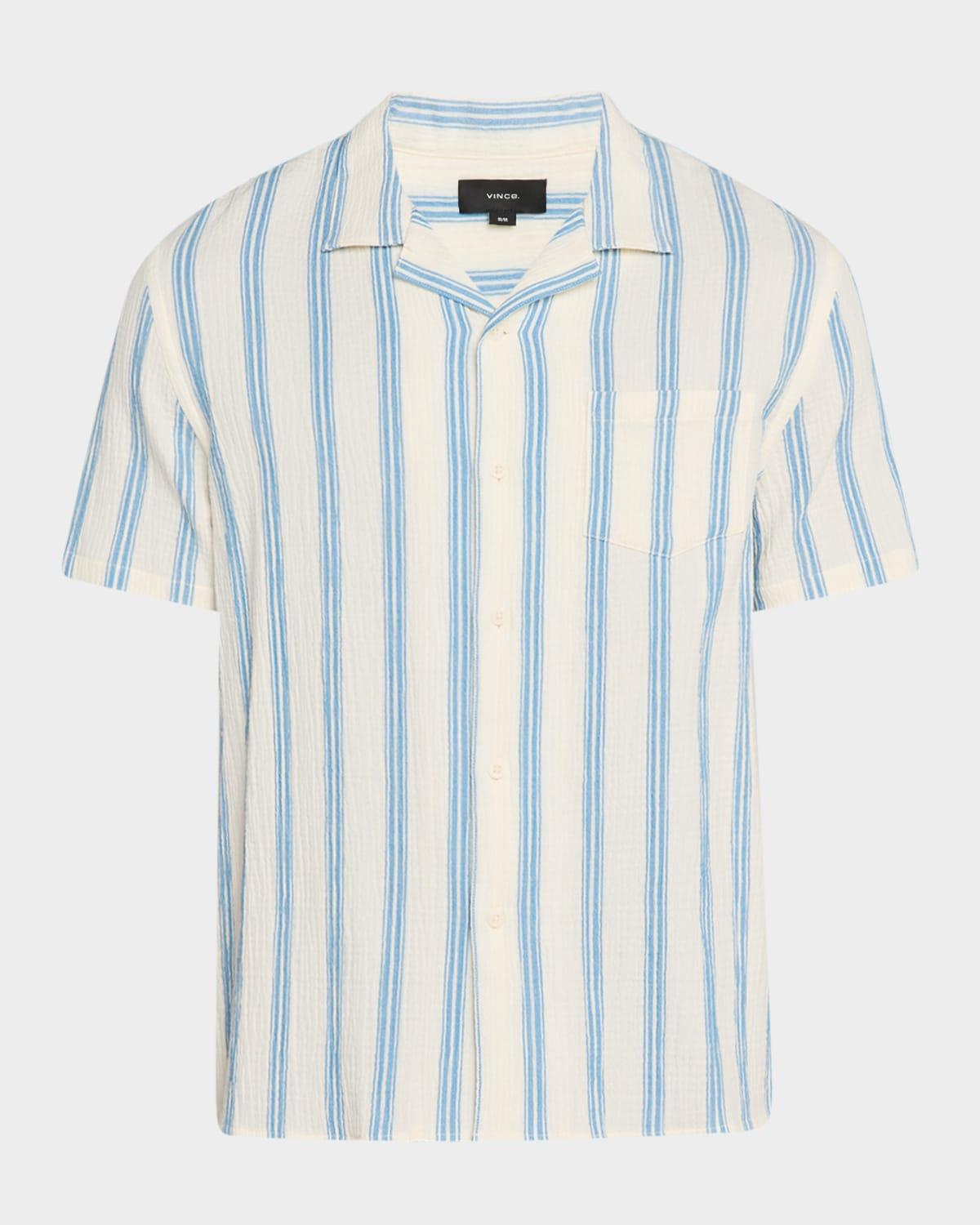 Men's Textured Stripe Italian Cotton Cabana Shirt Product Image