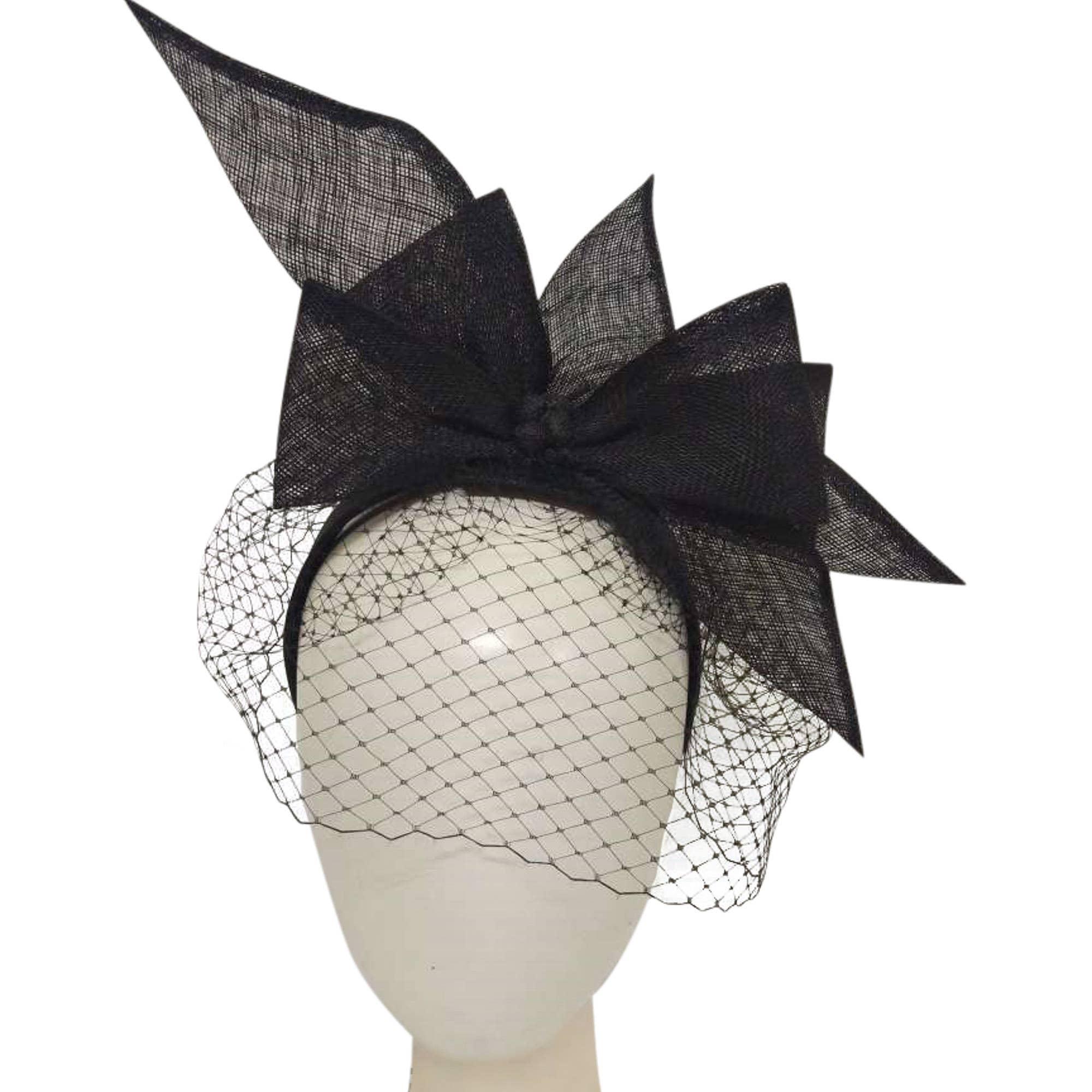 Large Sinamay Bow And French Veil Fascinator Product Image