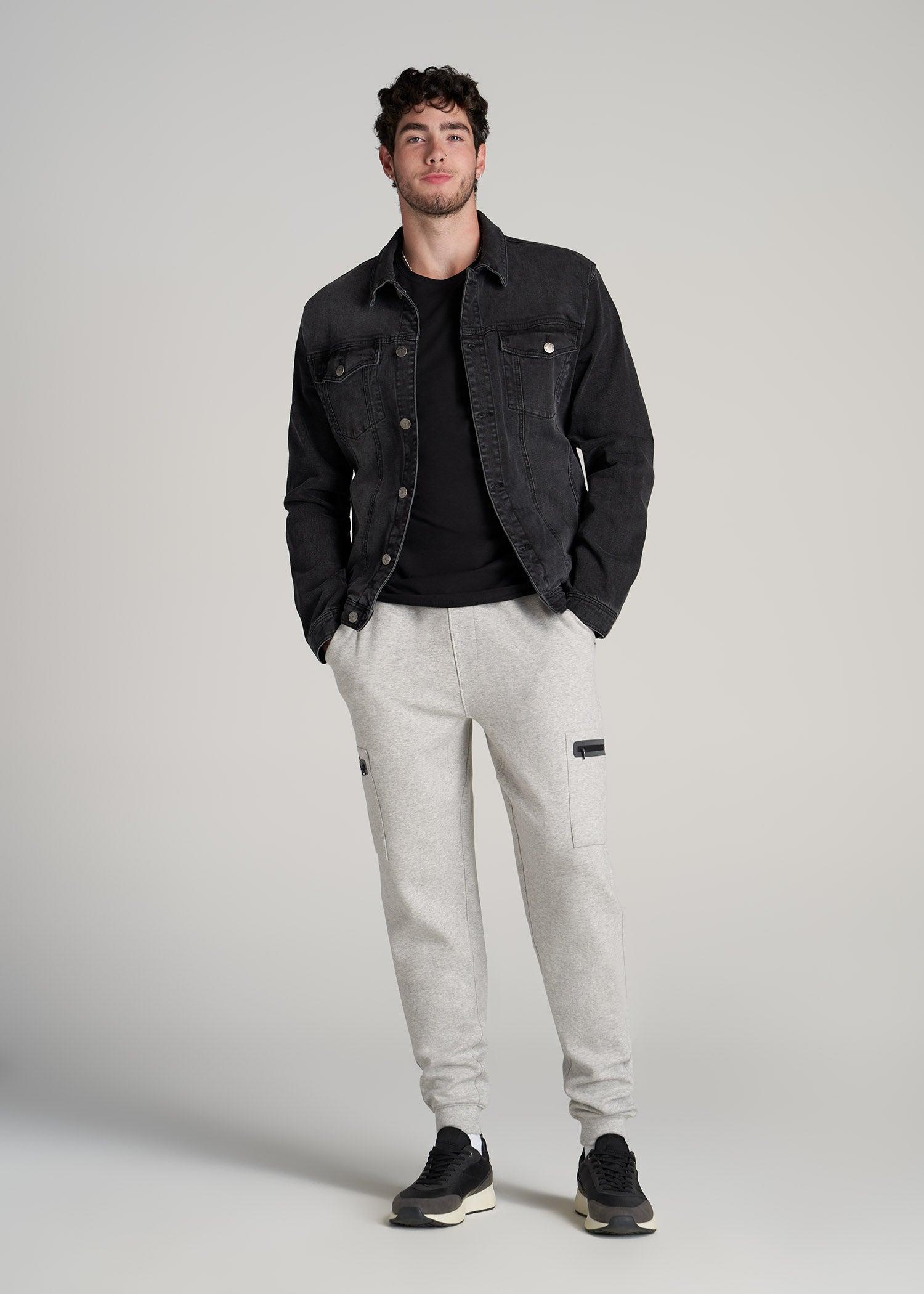 Tech Motion Fleece Cargo Joggers for Tall Men in Grey Mix Male Product Image