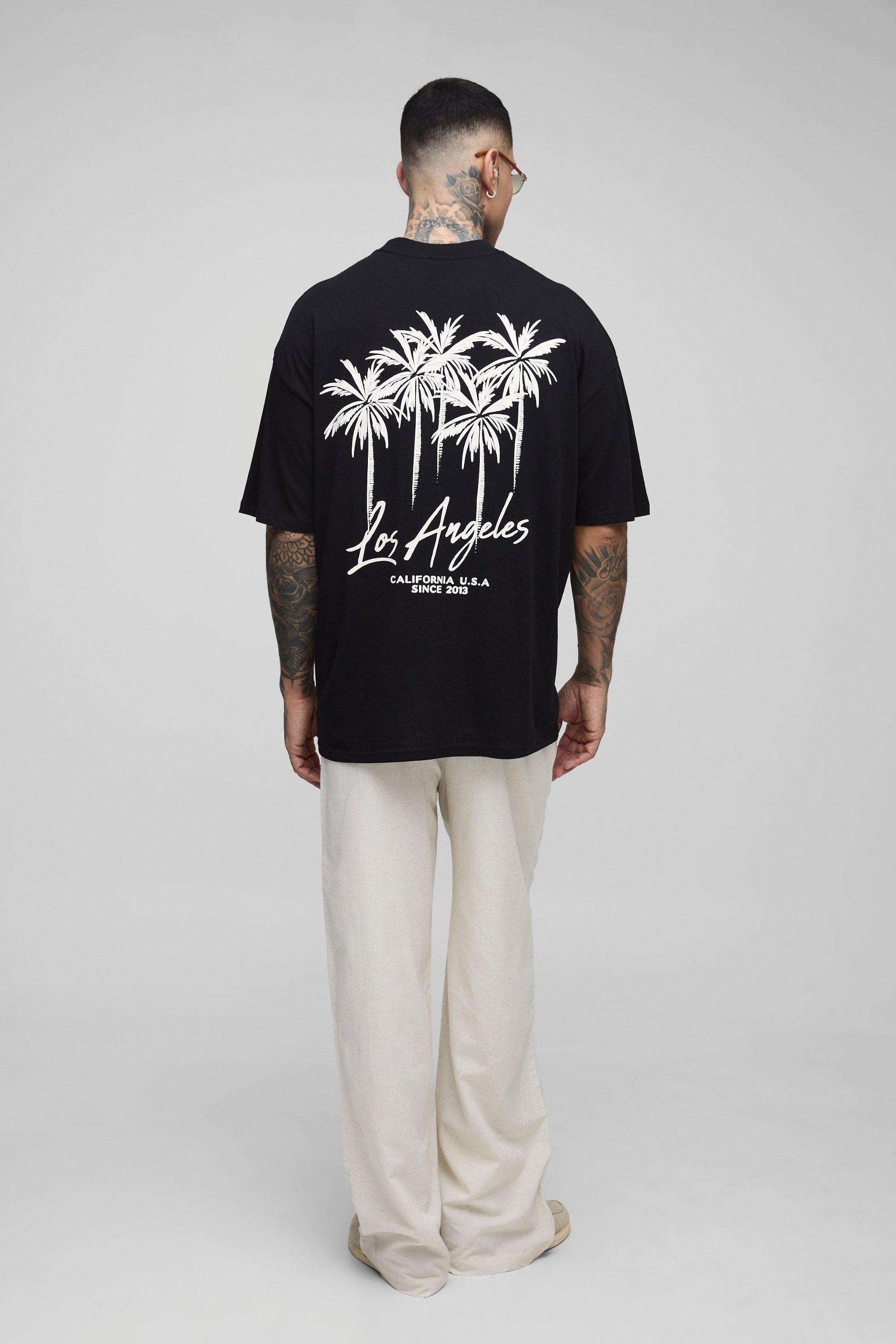 Tall Oversized Los Angeles Palm Printed T-Shirt | boohooMAN USA Product Image