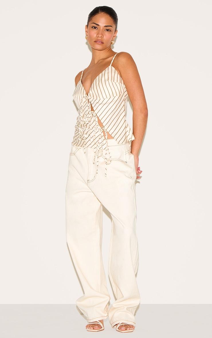 Petite Cream Pinstripe Tie Front Top Product Image