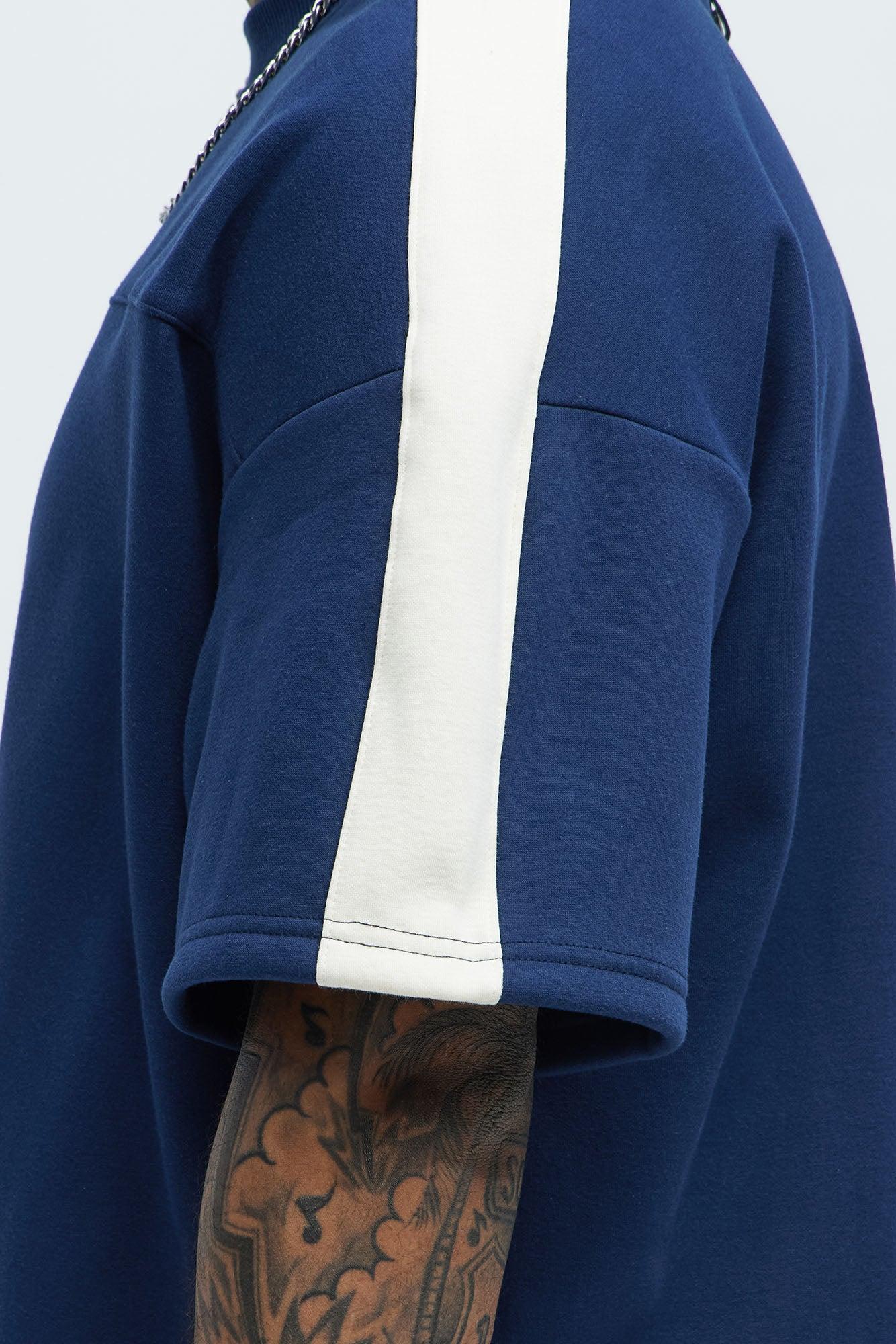 Tyson Oversized Heavyweight Striped Tee - Navy Product Image