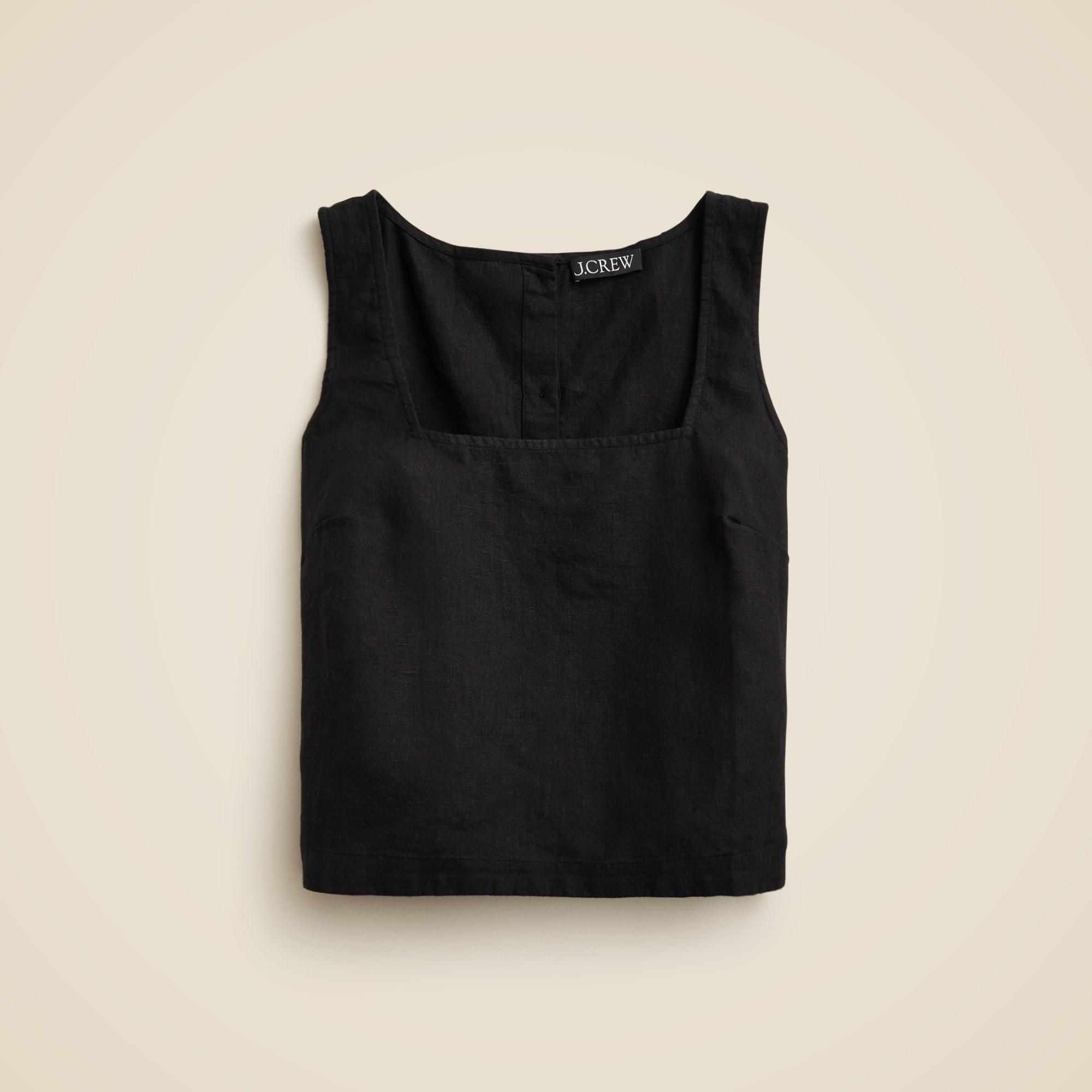 Squareneck button-back top in linen Product Image