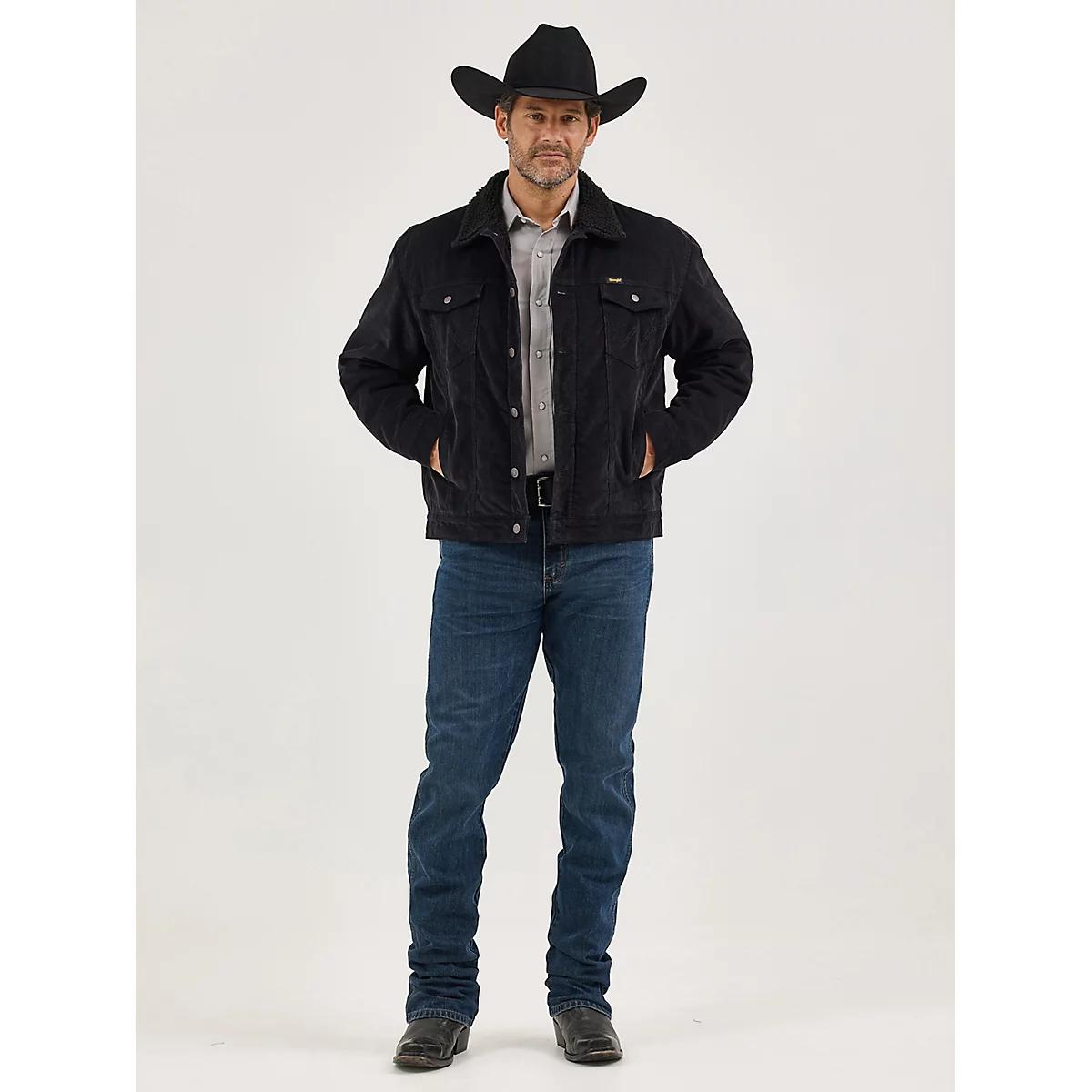Men's Wrangler® Cowboy Cut® Sherpa Lined Corduroy Jacket in Caviar Product Image
