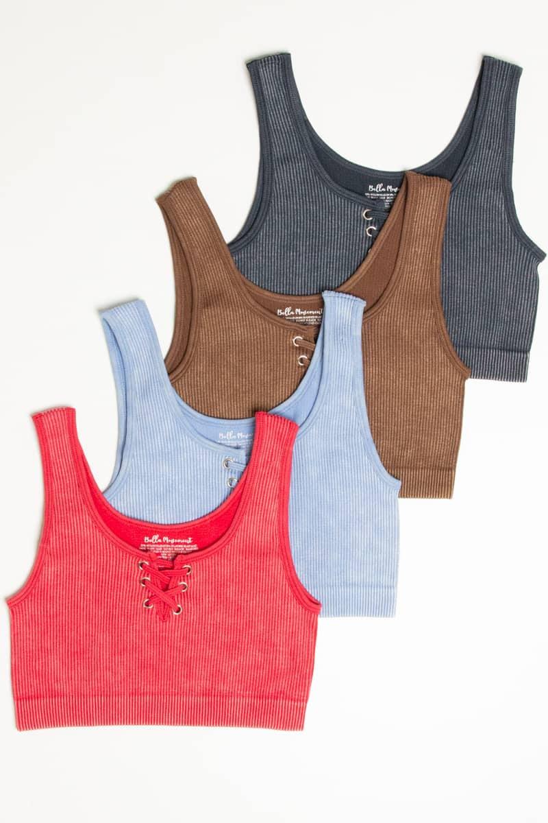 Washed Red Lace Up Seamless Bralette Product Image