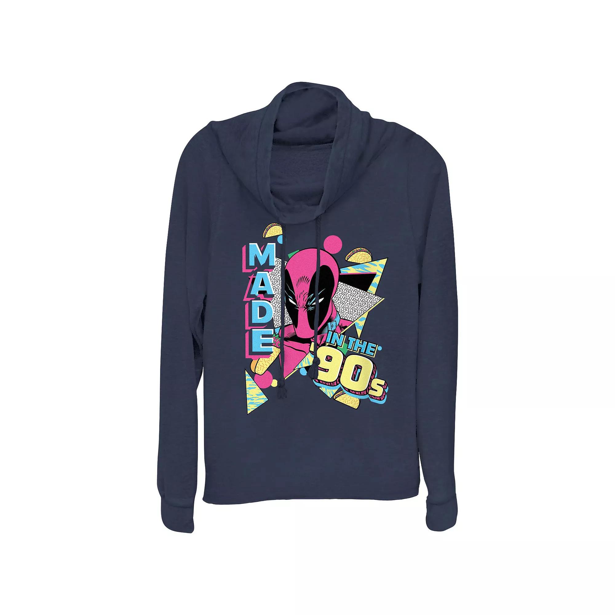 Women's Marvel Deadpool Made In The 90s Cowlneck Graphic Lightweight Long Sleeve, Size: XS, Blue Product Image