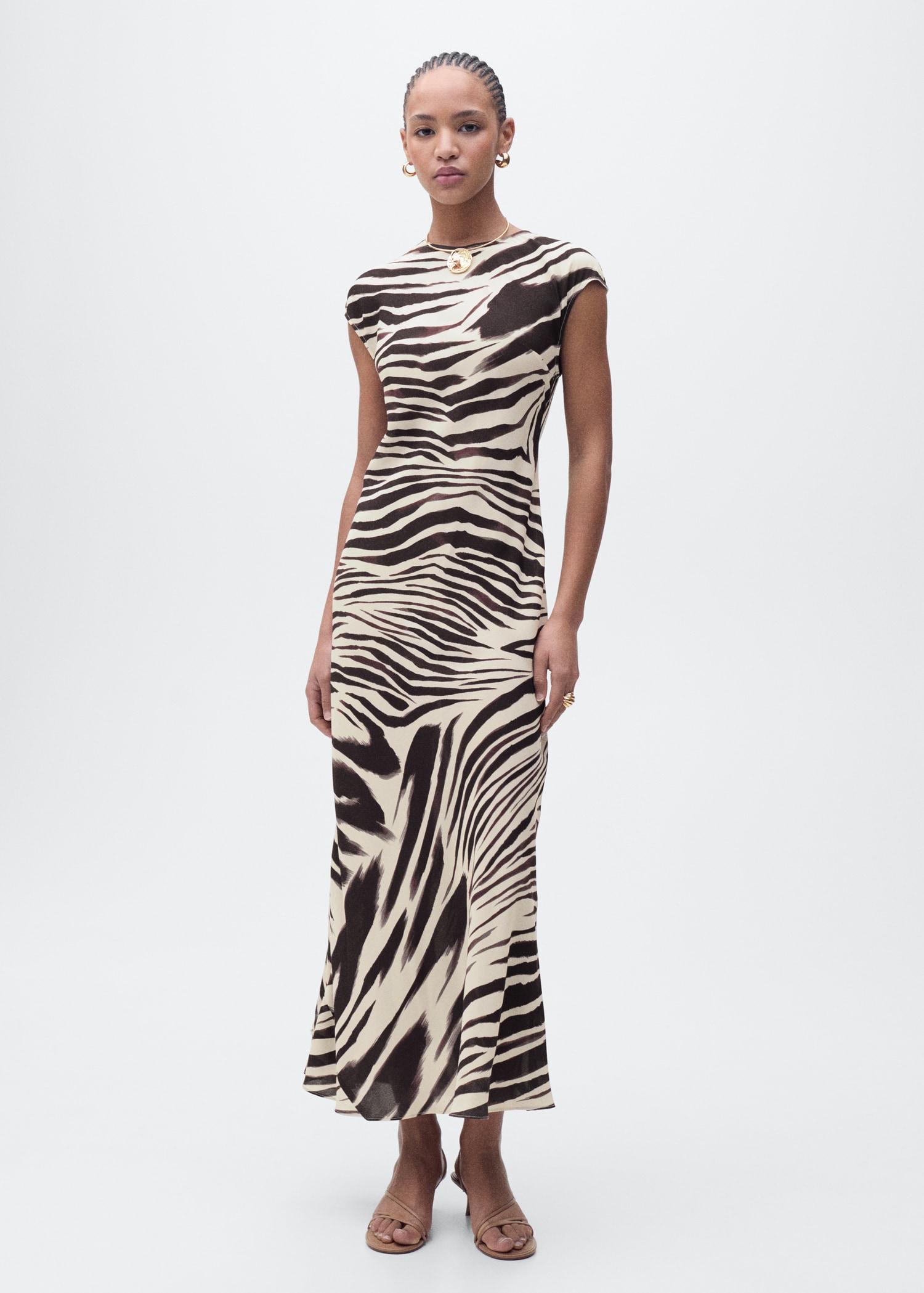 Zebra-print midi-dress - Women | MANGO USA Product Image