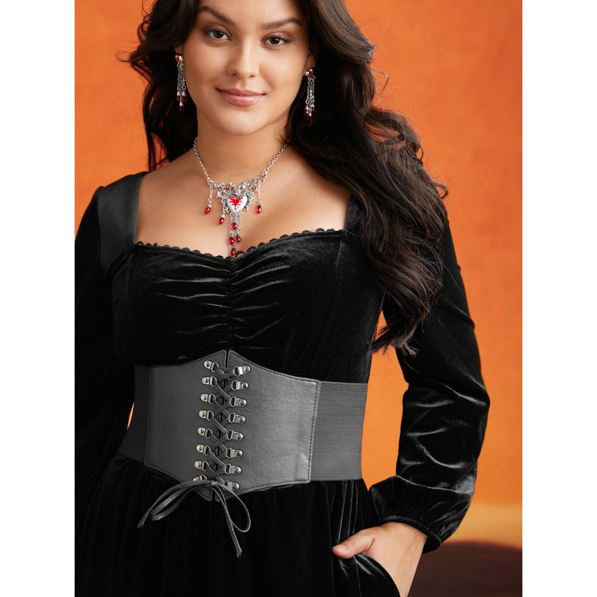 Plus Size Spellbound Velvet Sweetheart Neckline Midi Dress Black Women Cocktail Woven ribbon&lace trim Party Curvy Bloomchic 18-20/2X Product Image