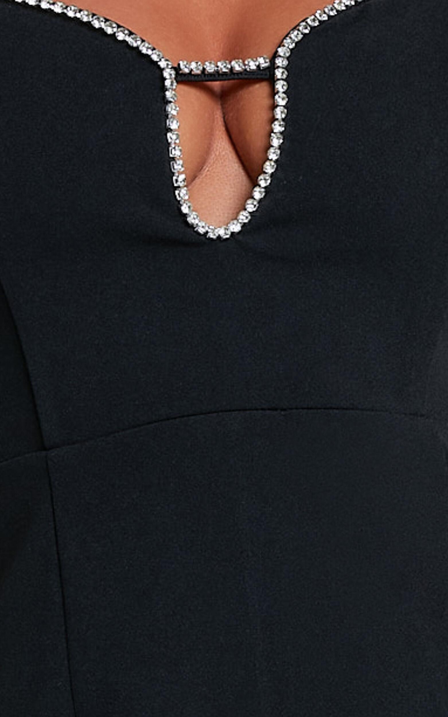 Felicity Midi Dress - Plunge Diamante Detail Dress in Black Product Image