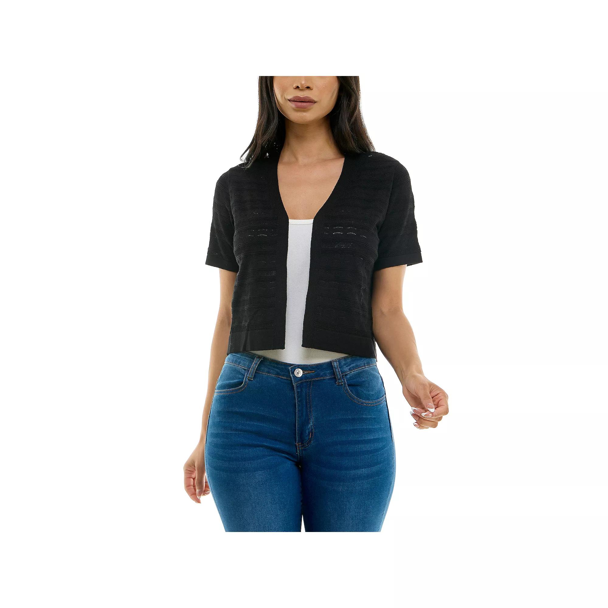 Women's Nina Leonard Novelty Stitch Bolero Jacket, Size: Large, Black Product Image