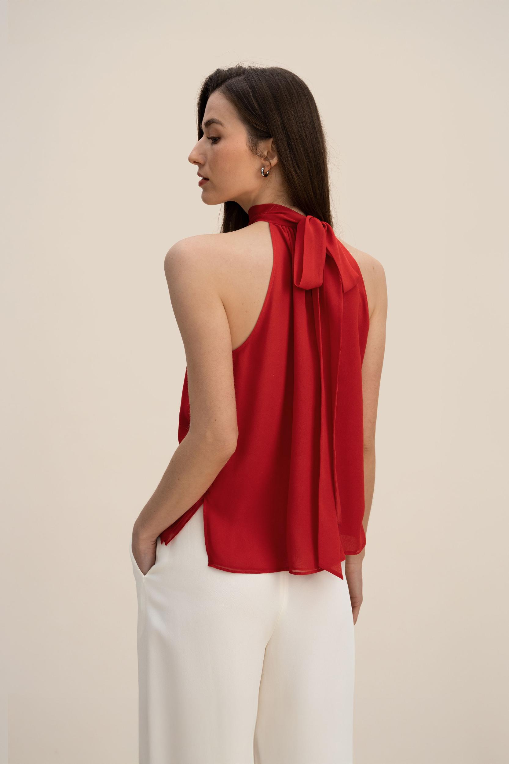 LILYSILK Silk Blouse Women Halter Neck Lily White 4 Product Image