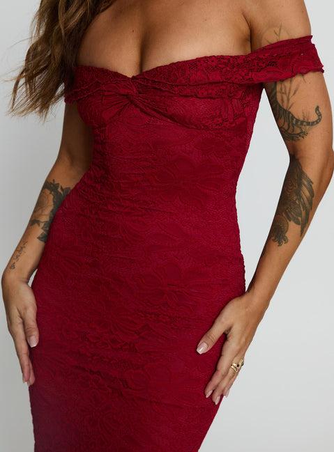 Anabeila Strapless Frill Maxi Dress Red Product Image