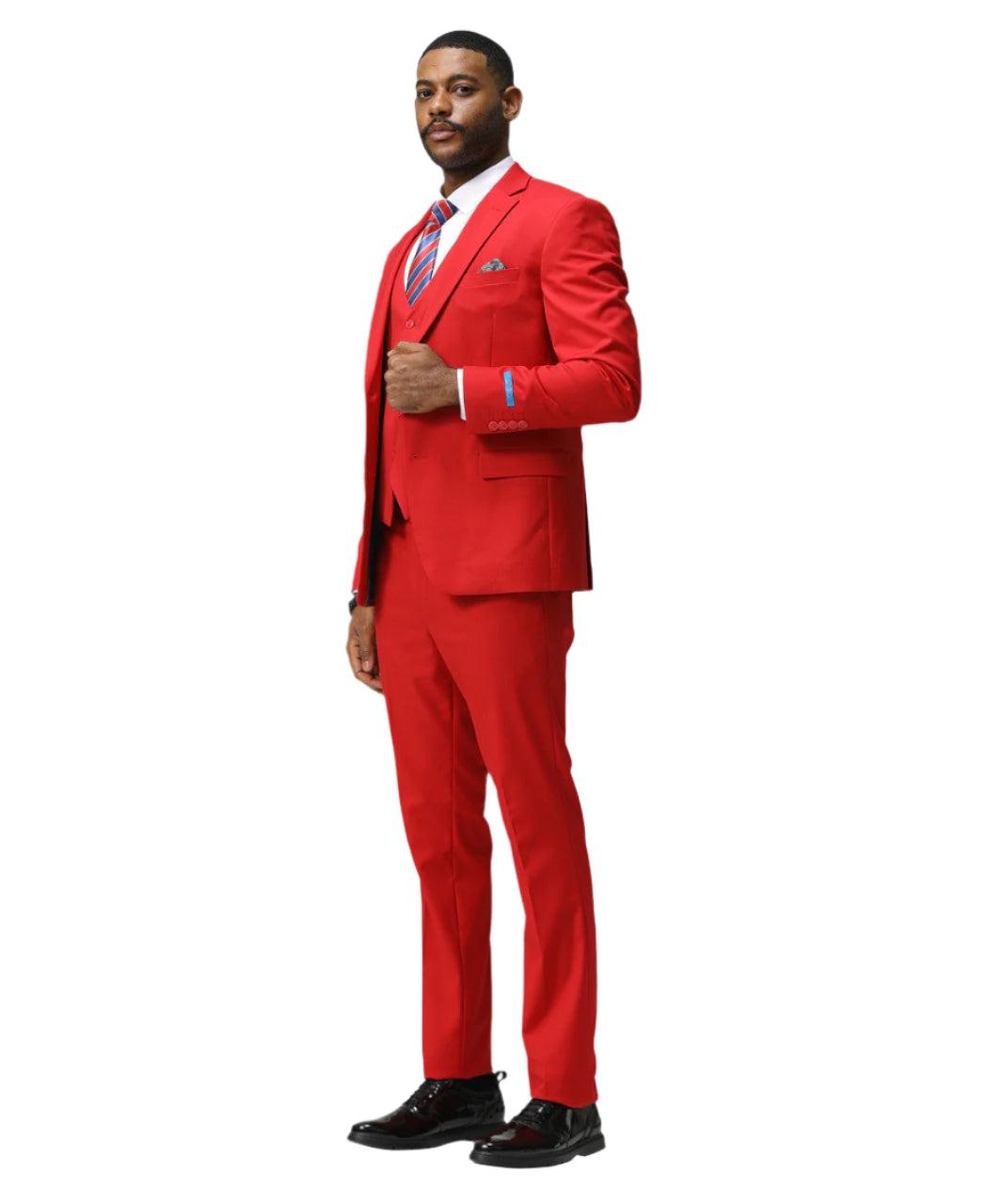 Men's Slim Fit Solid Red 3 Piece Suit Male Product Image