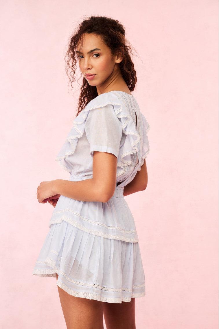 Natasha Blue Cotton Mini Dress - BABY BLUEBELL / M Product Image