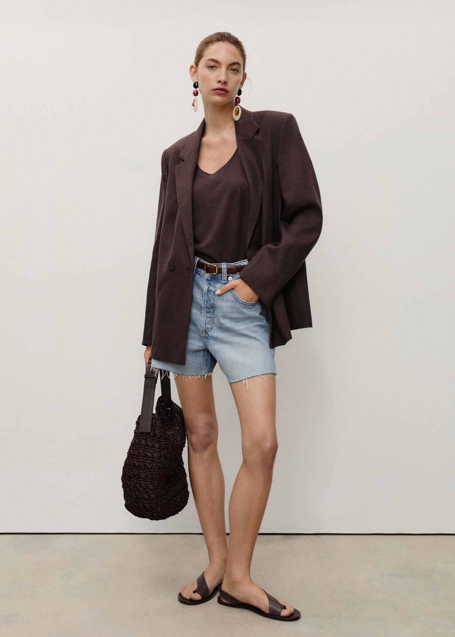 Denim shorts with frayed hem - Women | MANGO USA Product Image