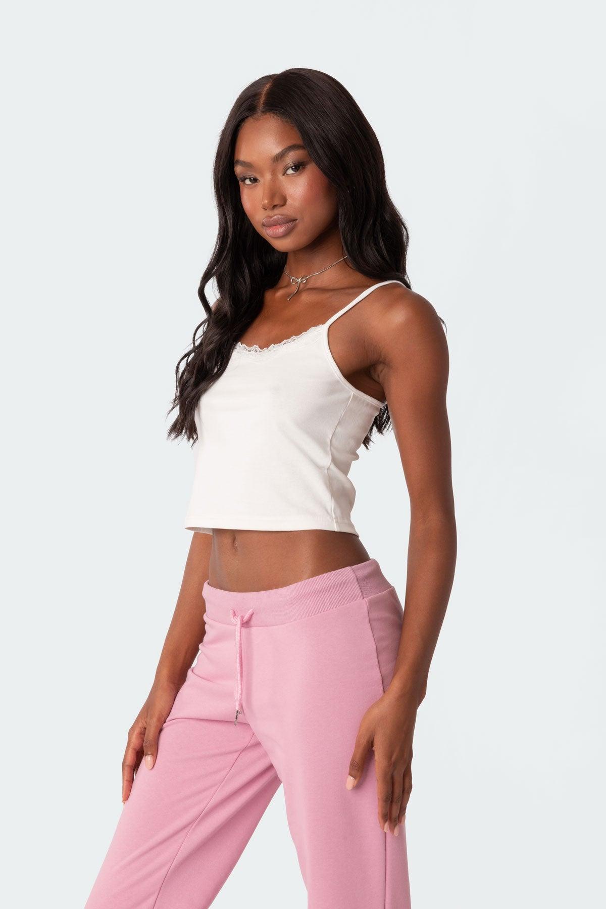 Lace Trim Ribbed Tank Top Product Image