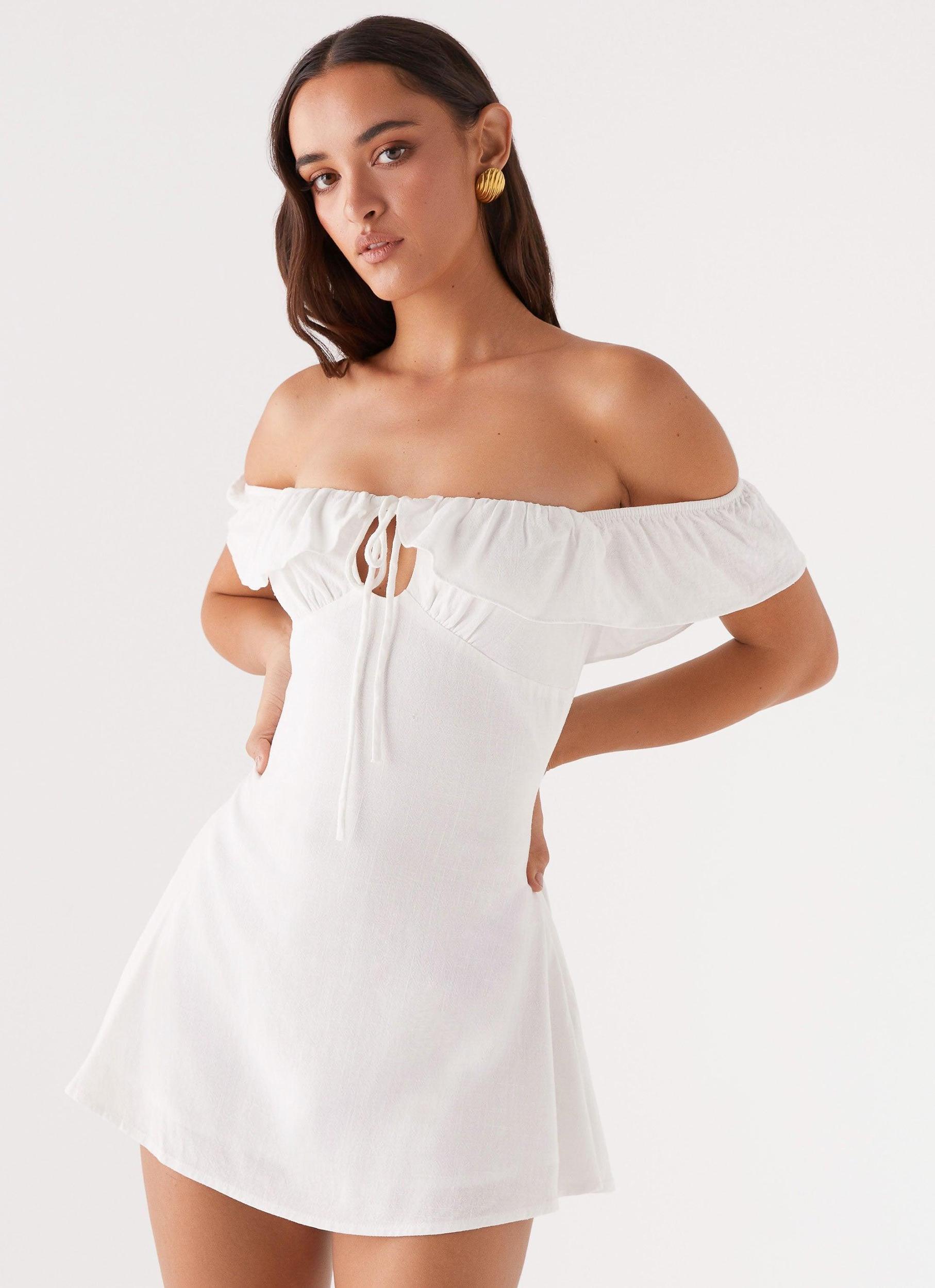 Texas Sun Linen Mini Dress - White Product Image