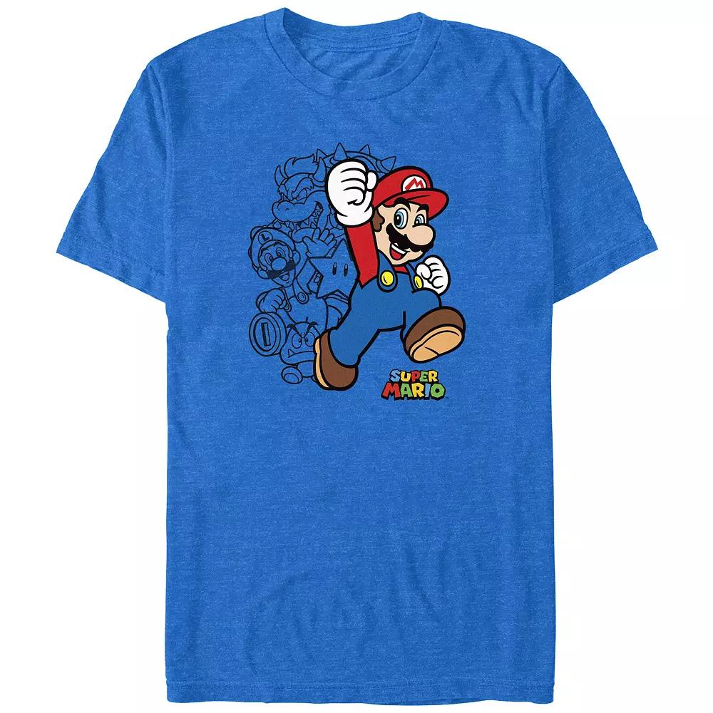 Big & Tall Super Mario Bros And Company Graphic Tee, Men's, Size: XL Tall, Royal Grey Product Image