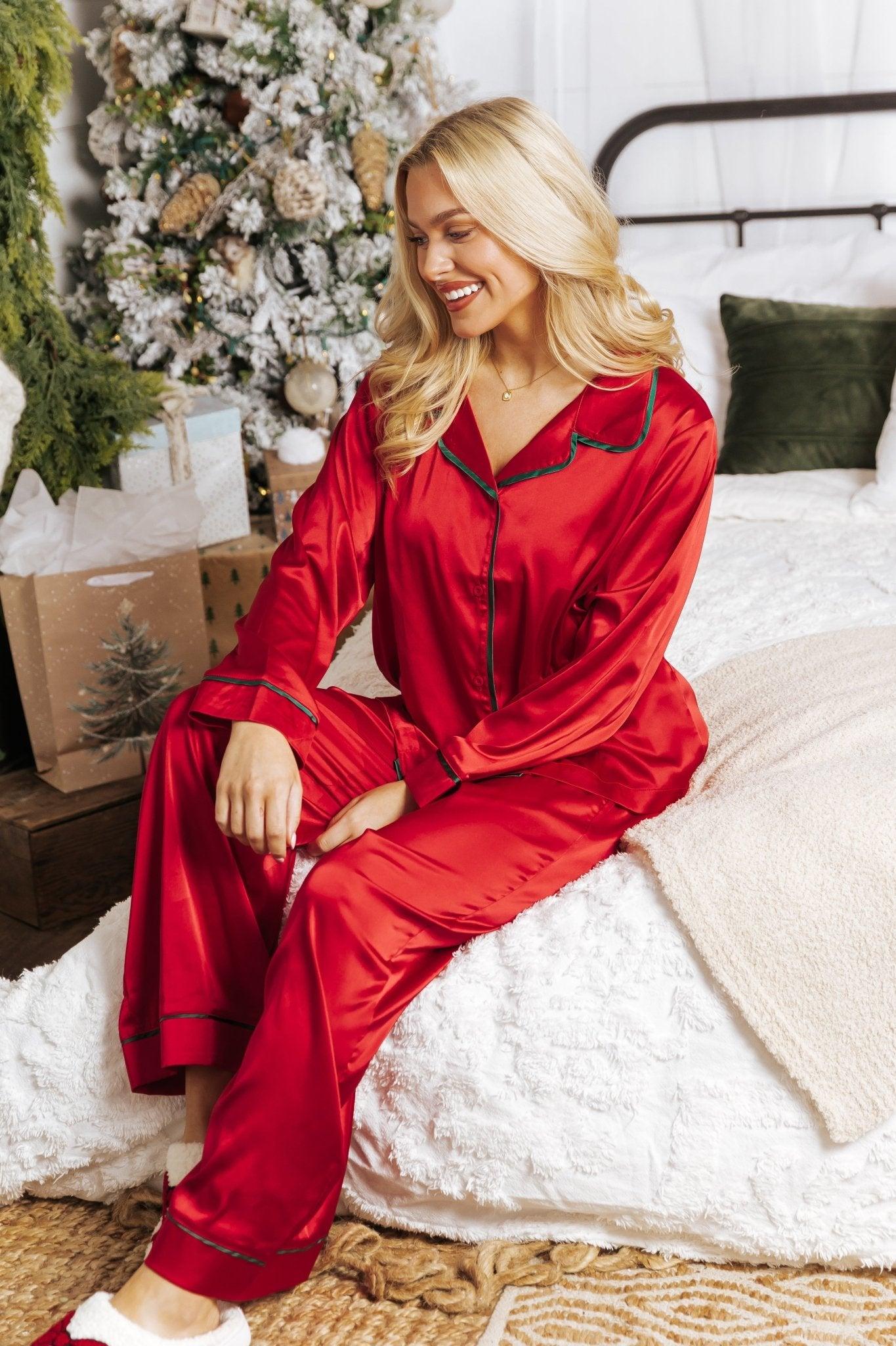 Dreamy Red and Green Satin Pajama Set - FINAL SALE Female Product Image