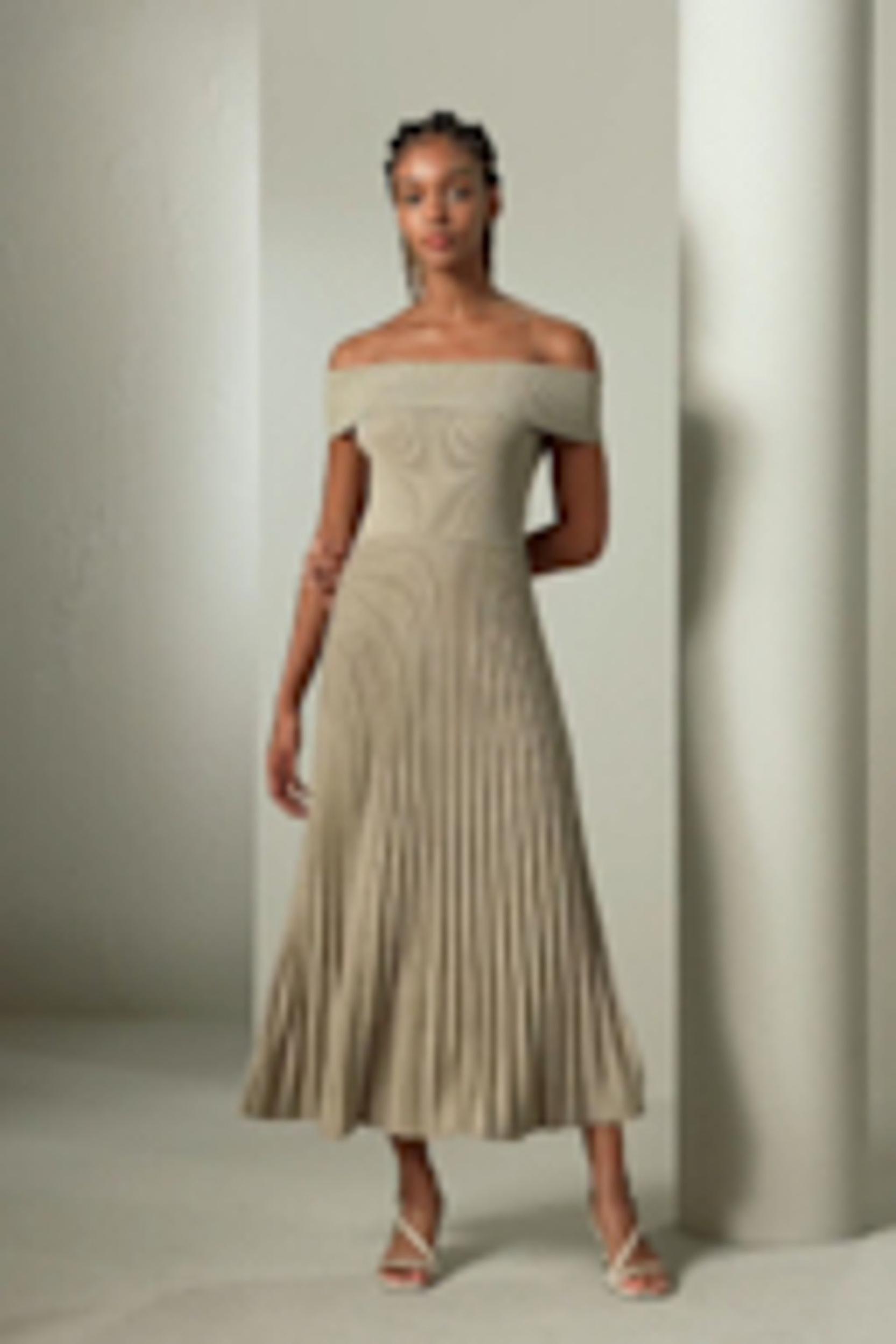 Off-Shoulder Hybrid Pleated Dress Product Image