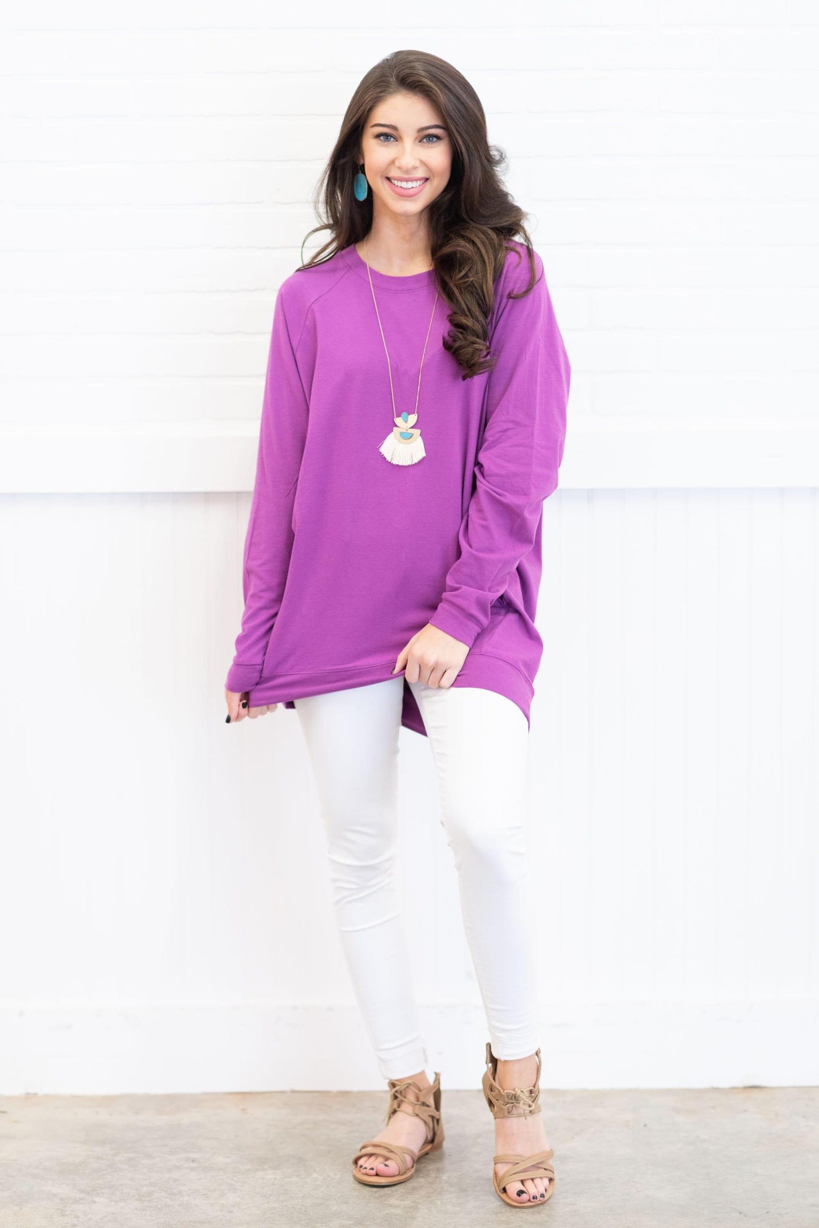 Slouchy Dolman Bodacious Purple Long Sleeve Tunic Female Product Image