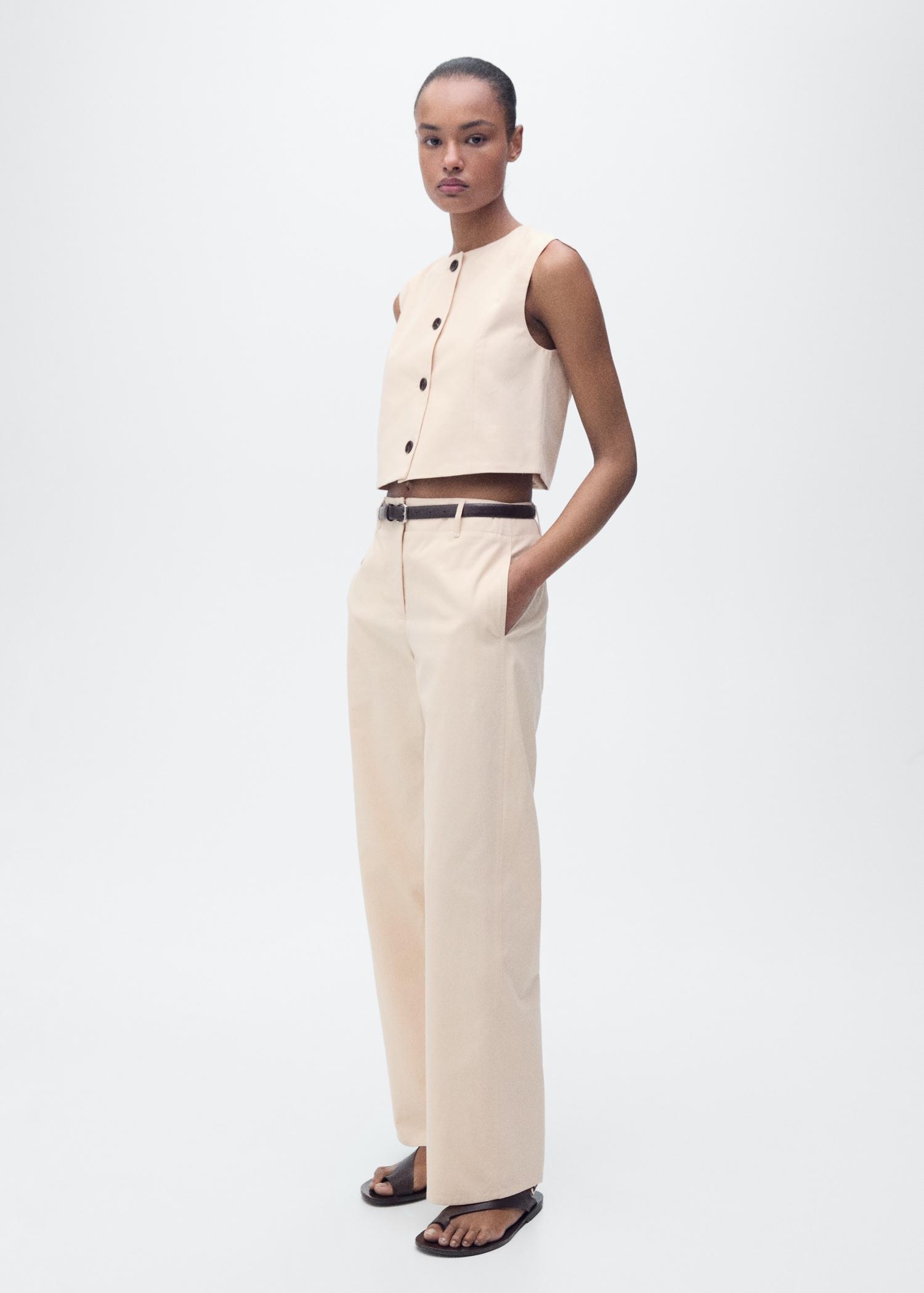 Mid-rise straight-fit cotton pants - Women | MANGO USA Product Image