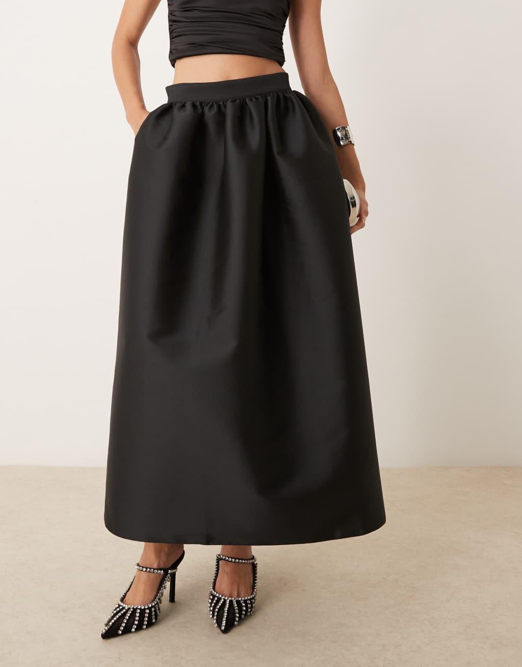 ASOS DESIGN volume maxi skirt in black Product Image