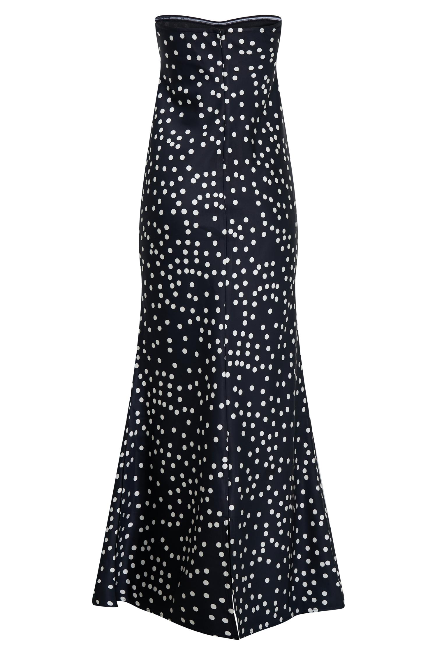 Claudette Strapless Satin Maxi Dress - Black Polka Dot Print Product Image