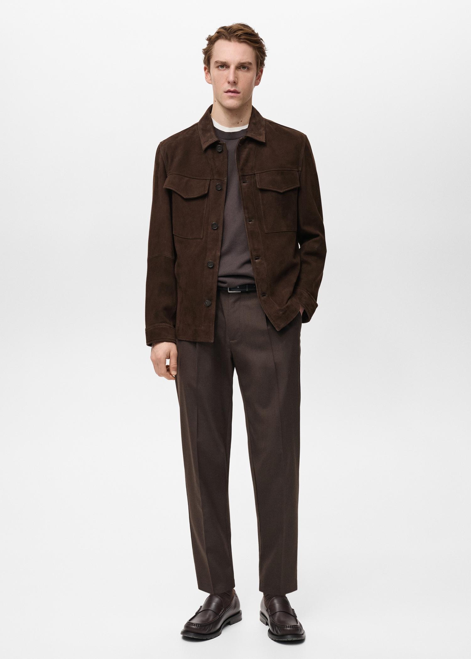 Suede jacket with pockets - Men | MANGO USA Product Image