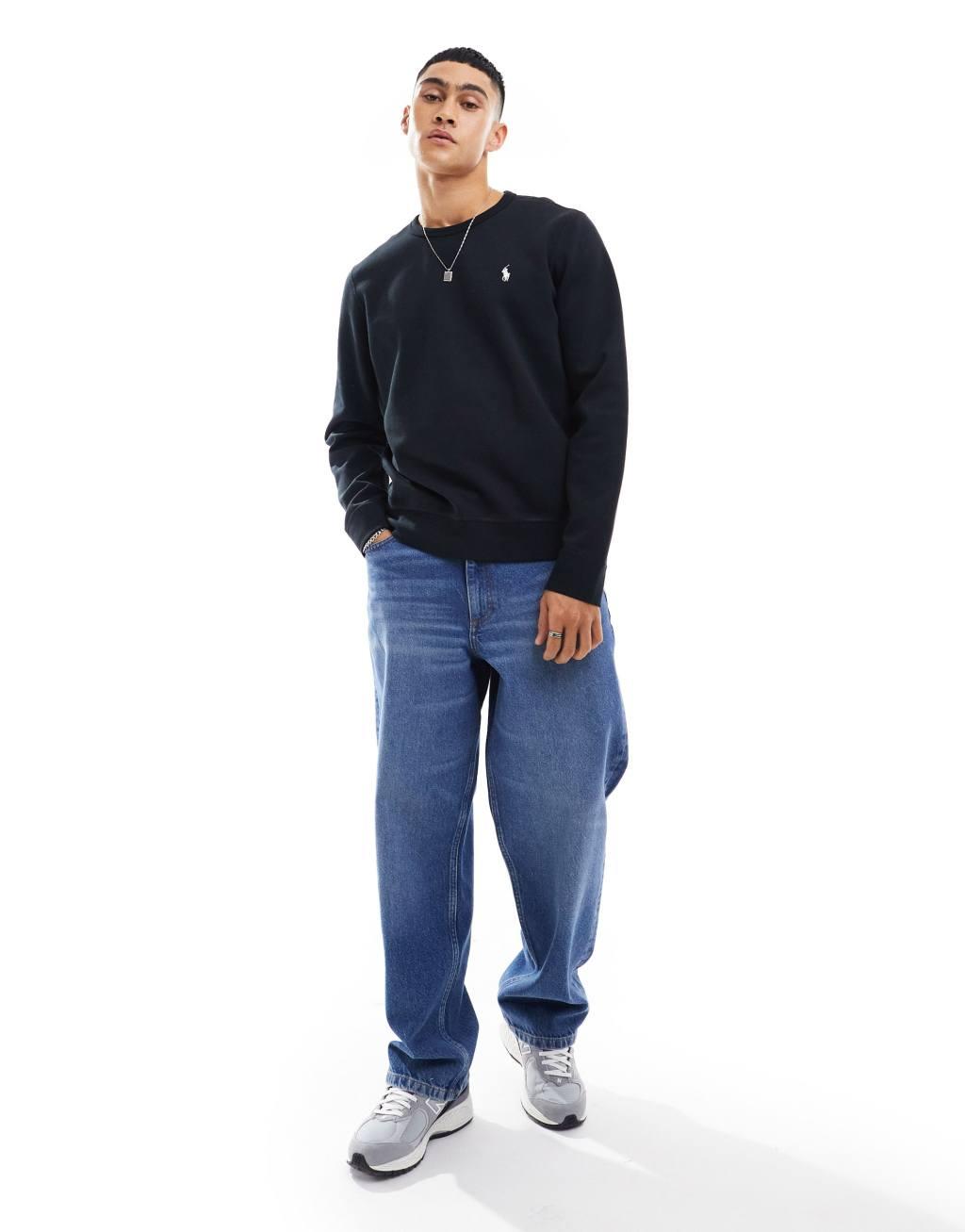 Polo Ralph Lauren icon logo double knit sweatshirt in black Product Image