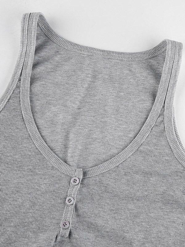 Buttoned Rib Crop Tank Top Product Image