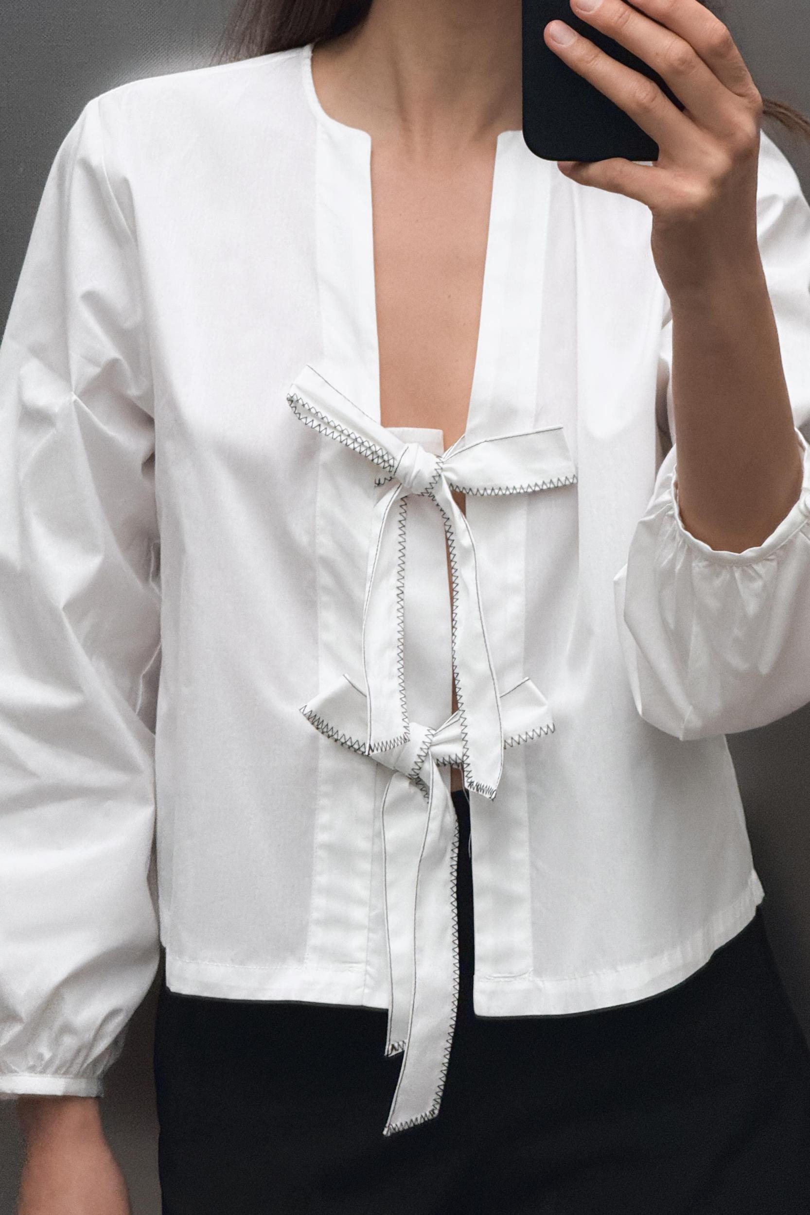 POPLIN TIE BLOUSE Product Image