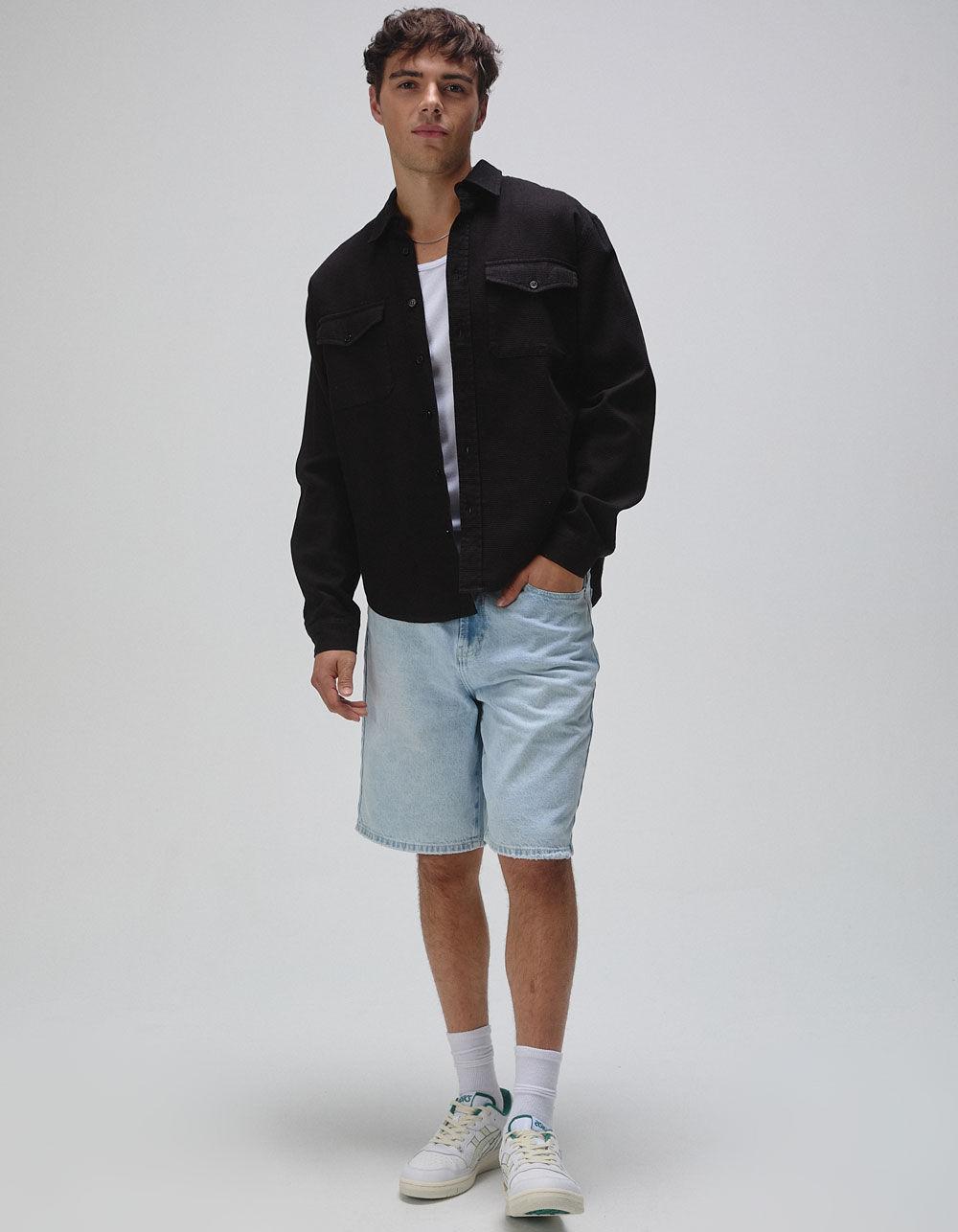 RSQ Mens Waffle Oversized Long Sleeve Button Up Shirt - BLACK Product Image