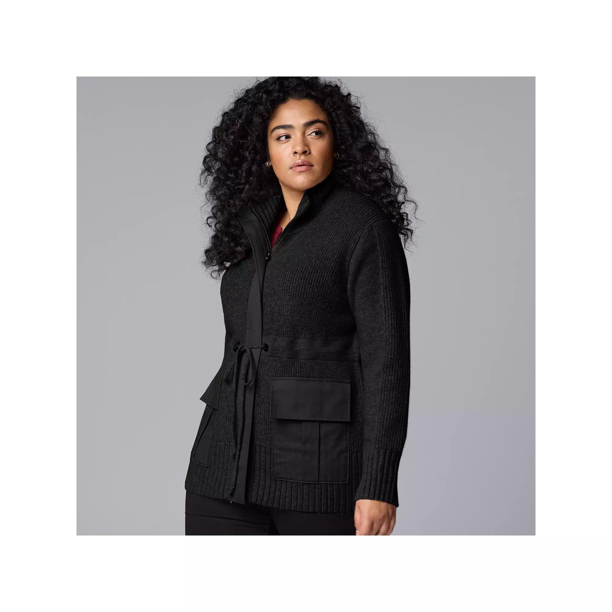 Plus Size Simply Vera Vera Wang Knitted Sweater Jacket, Women's, Size: 0X, Black Product Image