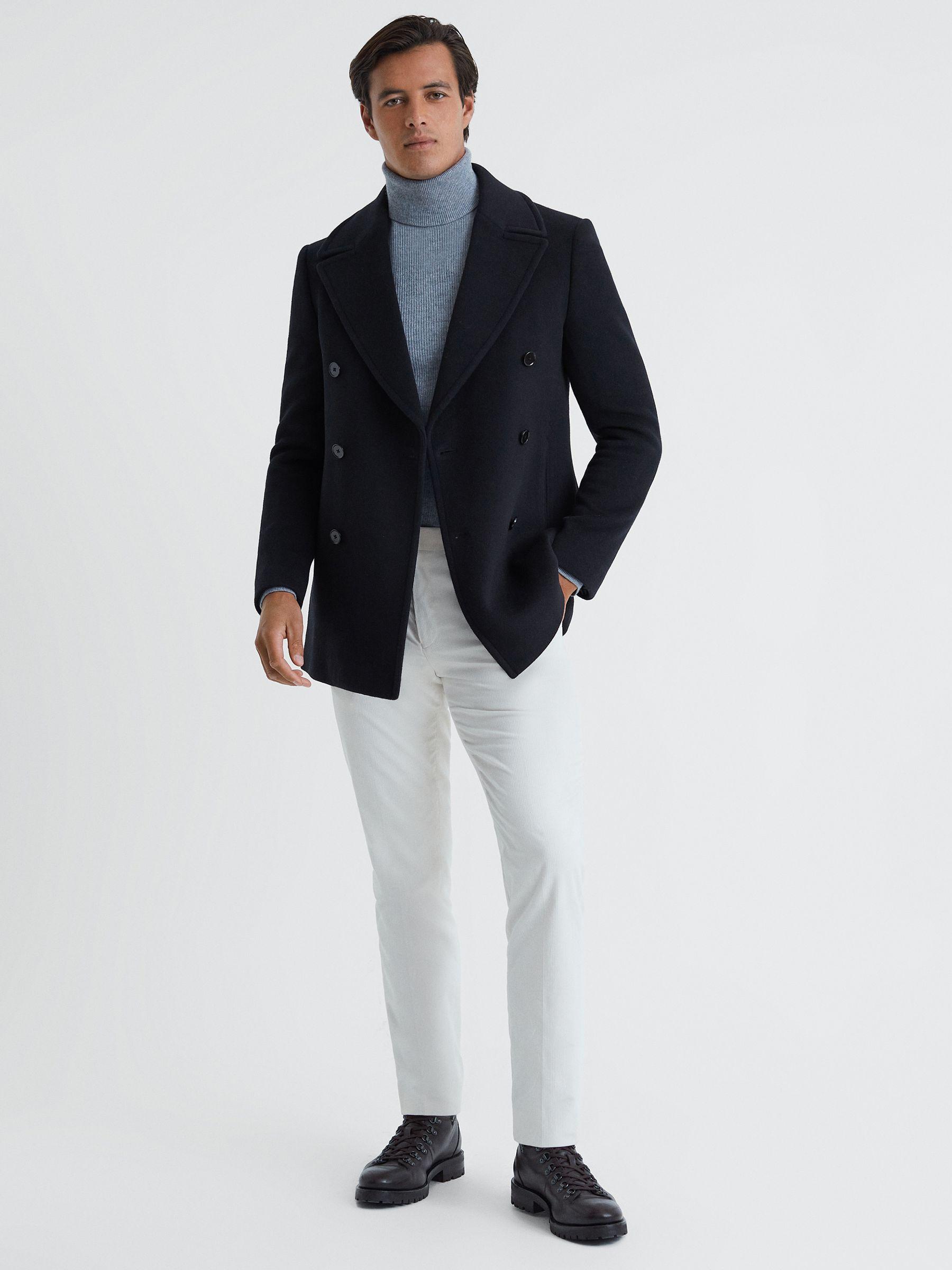 Wool Blend Double Breasted Peacoat in Light Navy Product Image