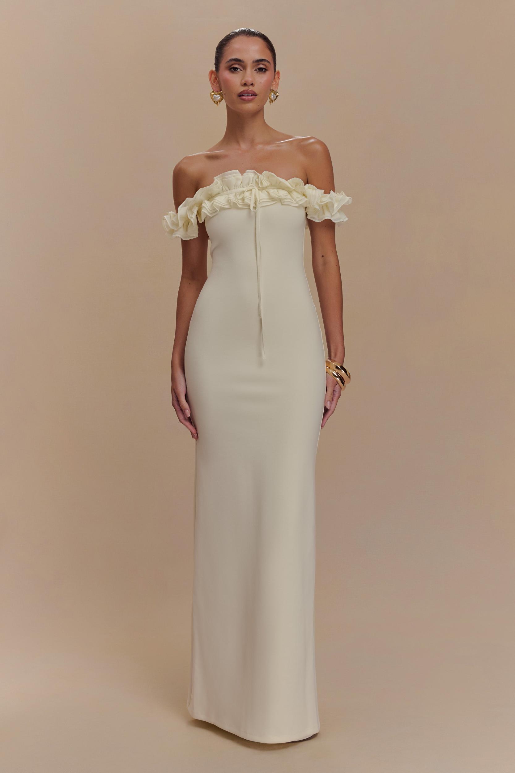 Nova Ruffle Off Shoulder Maxi Dress - Ivory Product Image