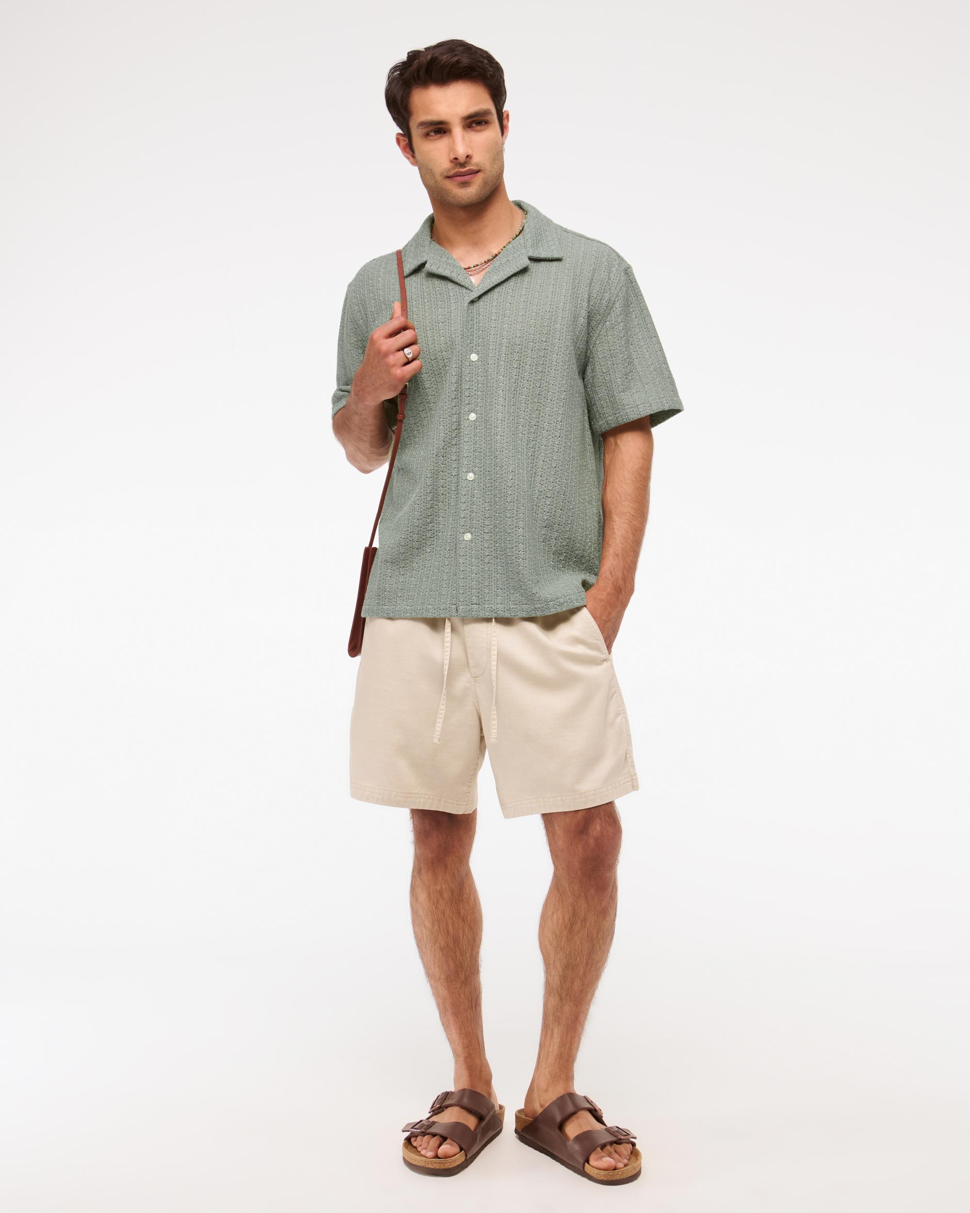 Camp Collar Cropped Lace Shirt Product Image