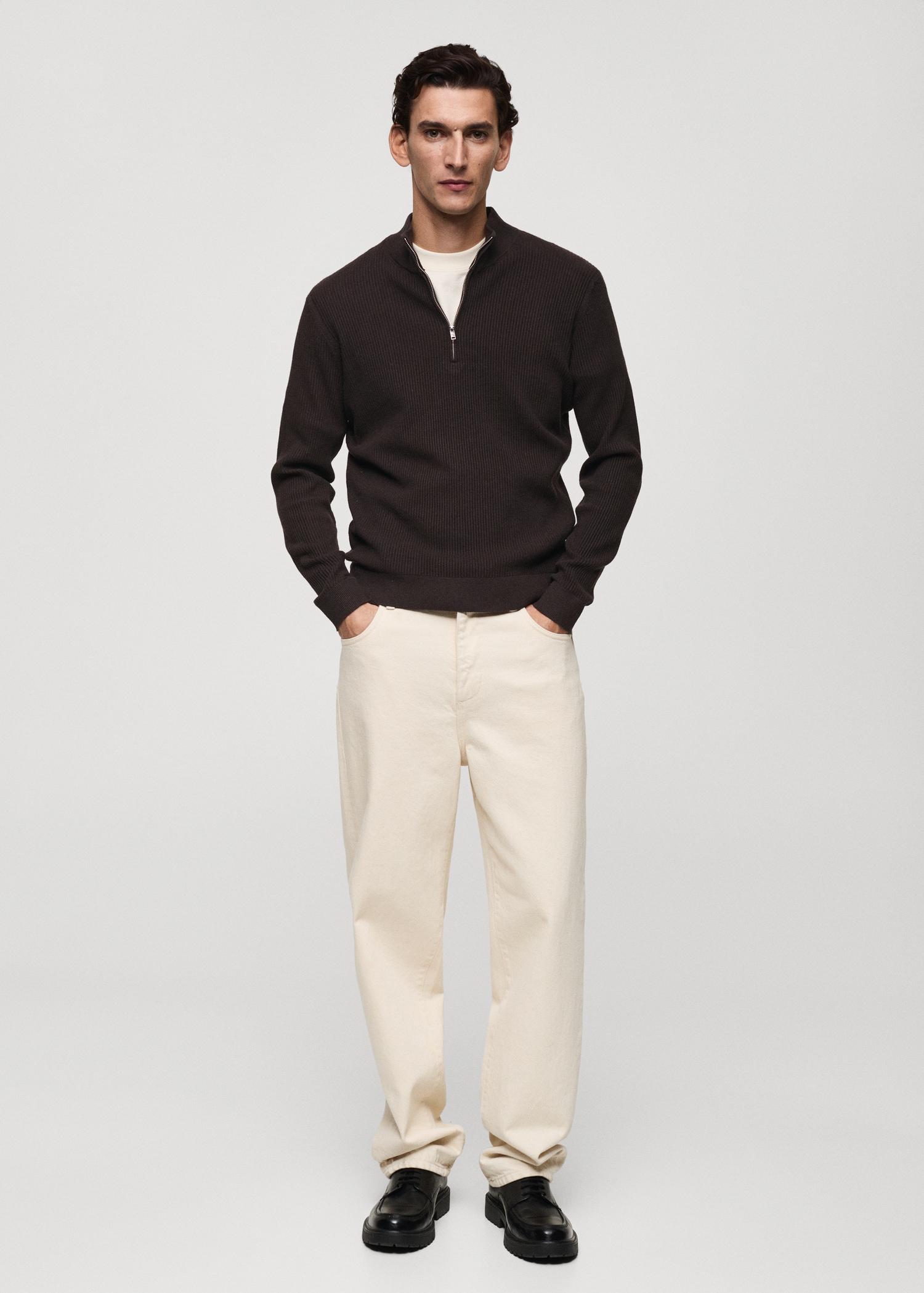 Ribbed sweater with zip neck - Men | MANGO USA Product Image