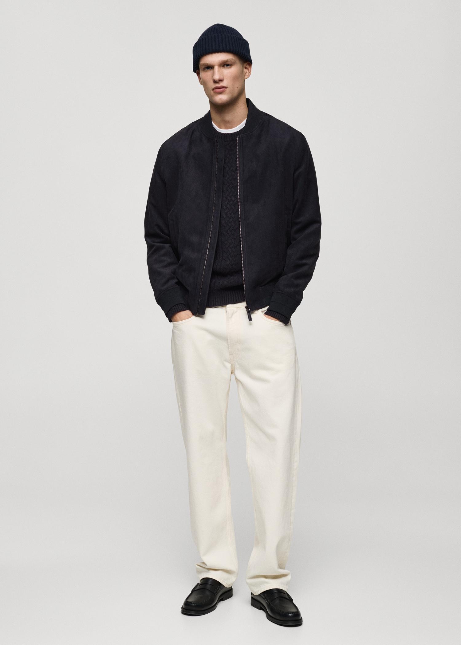 Suede-effect bomber jacket - Men | MANGO USA Product Image