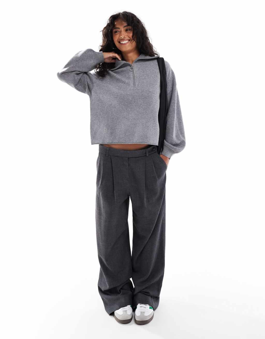 Stradivarius quarter zip sweater in gray Product Image